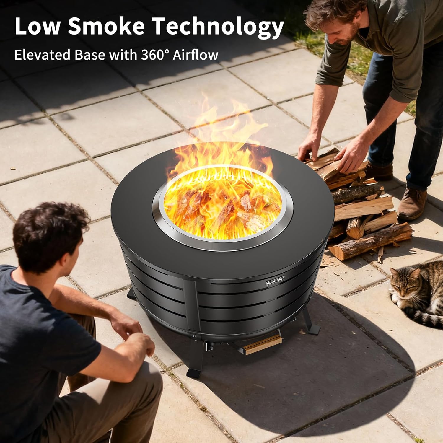 26.5 Inch Smokeless Fire Pit, Outdoor Portable Fire Pit with Stand, Removable Ash Pan & Heat Shield, Large Wood Burning Firepit Bonfire for Outside, Backyard, Patio,Camping