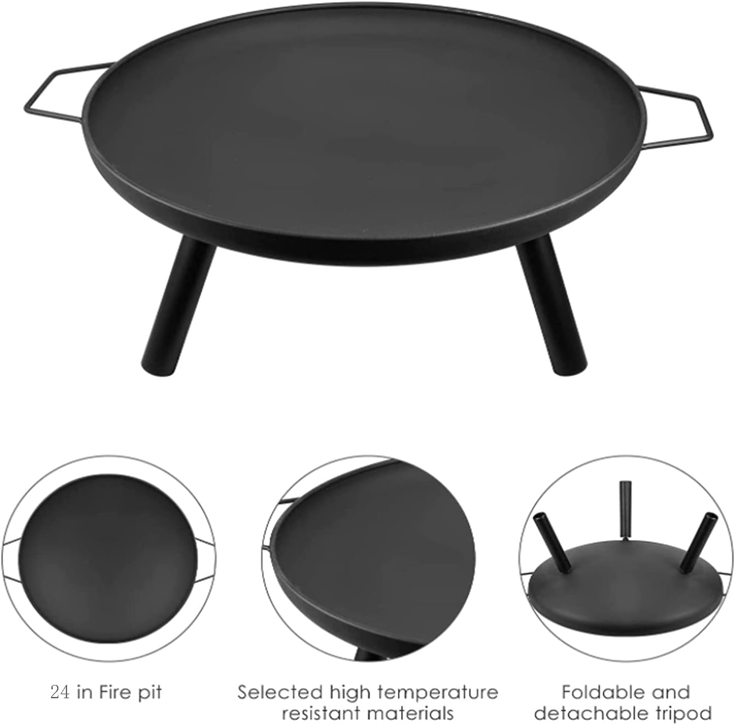 Fire Pit Outdoor Wood Burning Fire Bowl 28in with A Drain Hole Fireplace Extra Deep Large Round Cast Iron Outside Backyard Deck Camping Beach Heavy Duty Metal Grate Rustproof Black