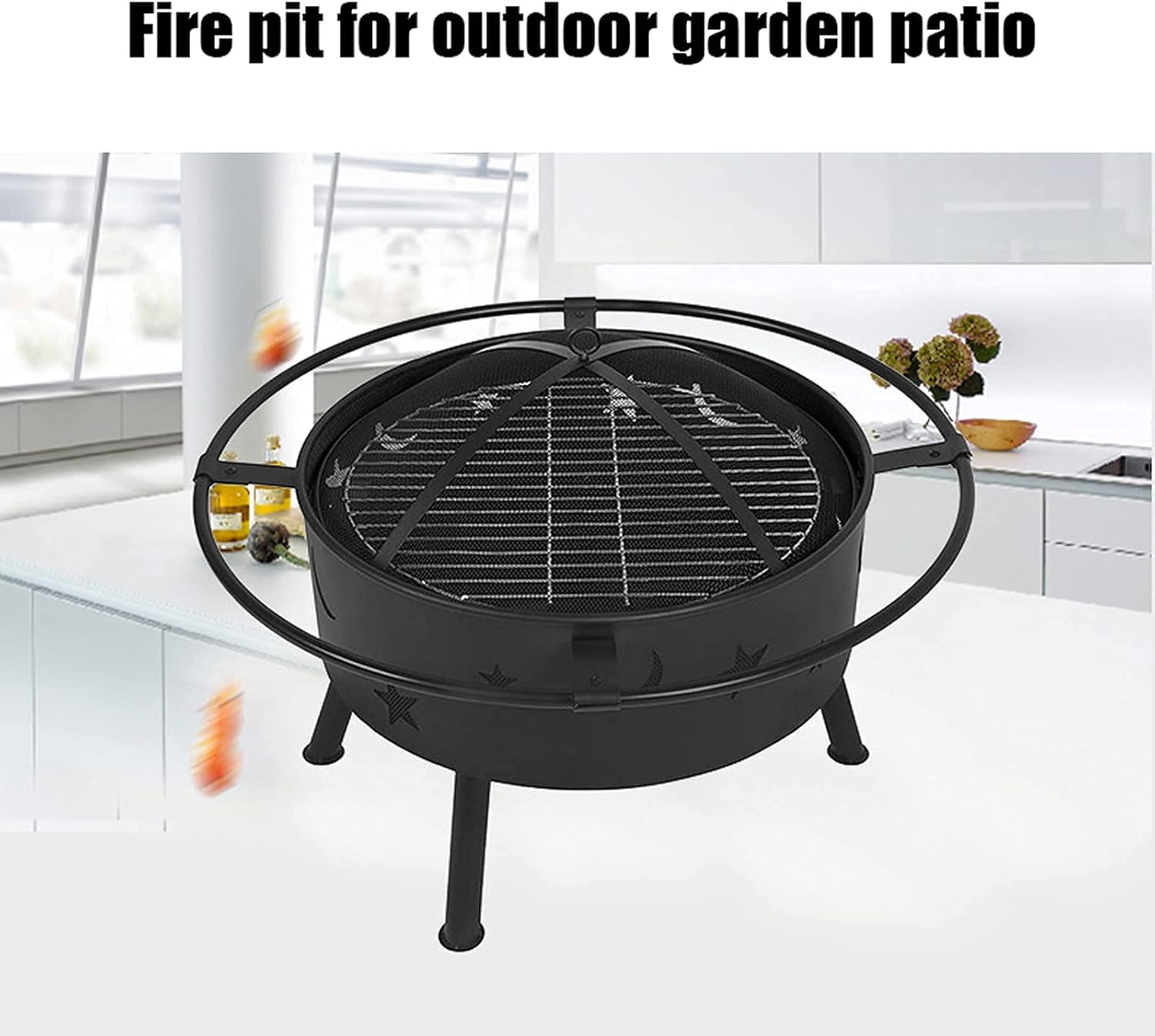 Garden Fire Pit Outdoor Wood Burning Pits, Portable Firepit, Round Bonfire Patio & Backyard Firepit for with Cooking BBQ Grill Barbecue Rack