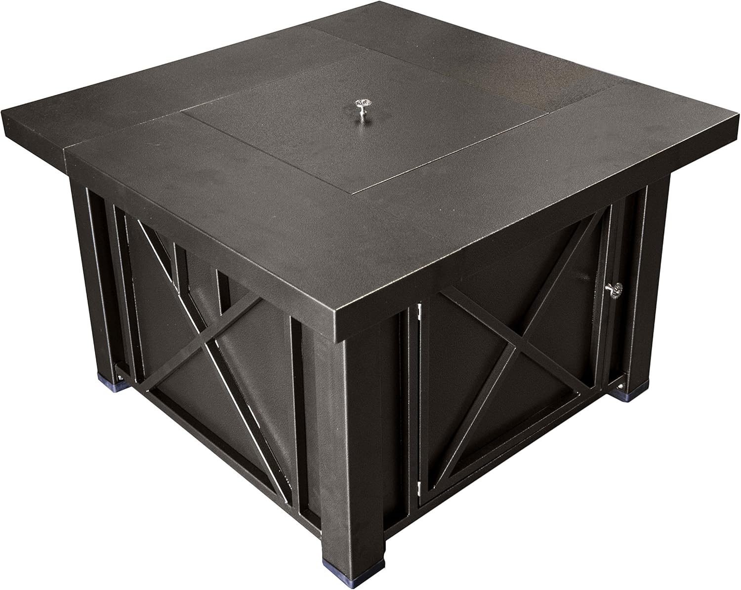 Hiland GSF-DGH Square ative Propane Fire Pit w/Lid, 40,000 BTU, Decorative Bronze