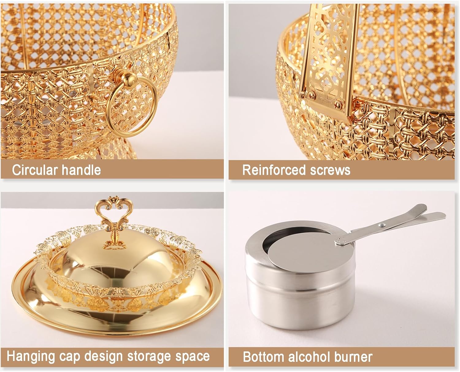 Chafing Dishes for Buffet, 8L Round Stainless Steel Food Warmers Pan with Hanging Lids, for Heating and Cooling, Parties Buffet Catering Events Dinners