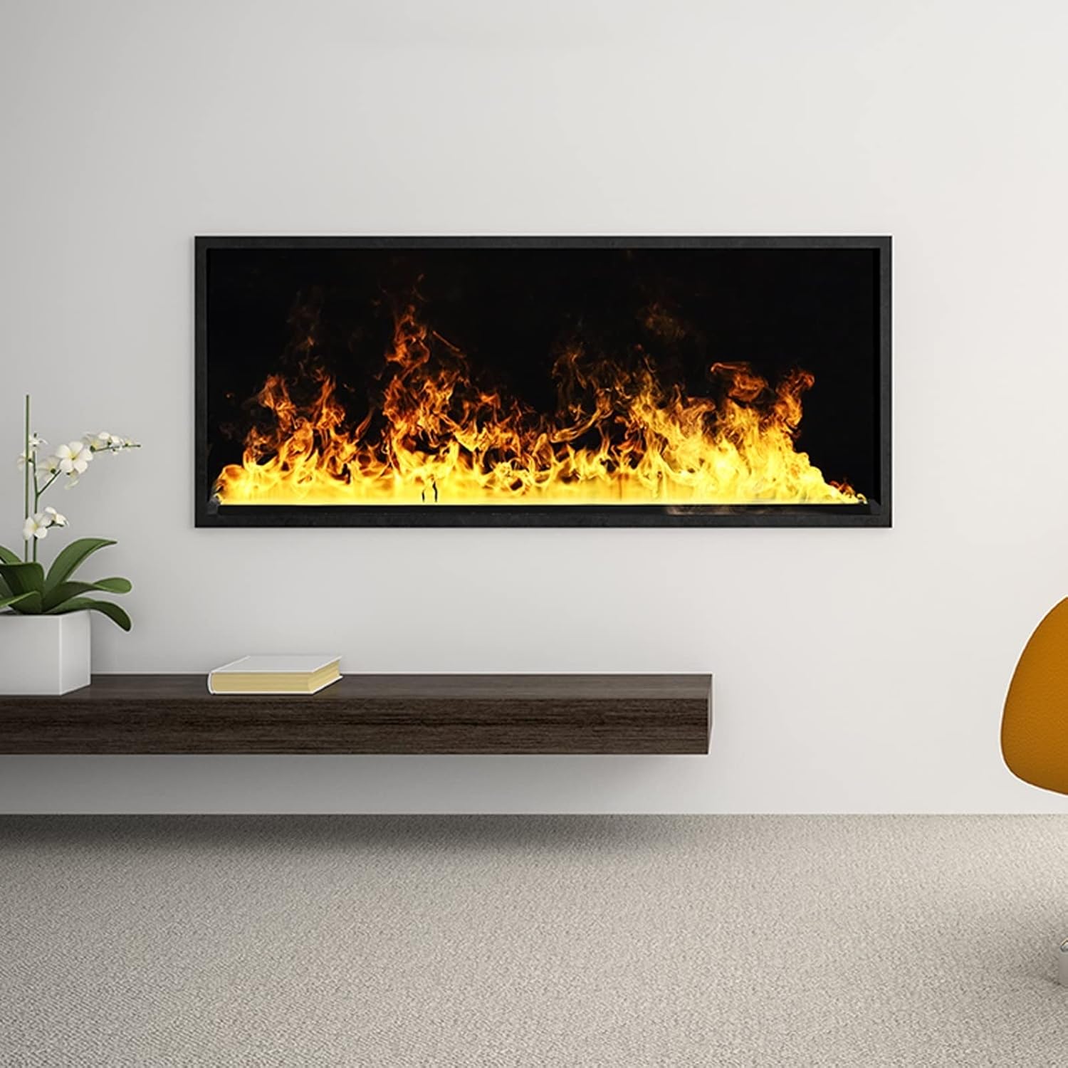 3D Water Vapor Fireplace with Humidifier Flame Wall Mounted Electric Fireplace Lifelike Flame Effect Fireplace with Remote Metal Panel Low Noise Power-Off Protection(100cm)