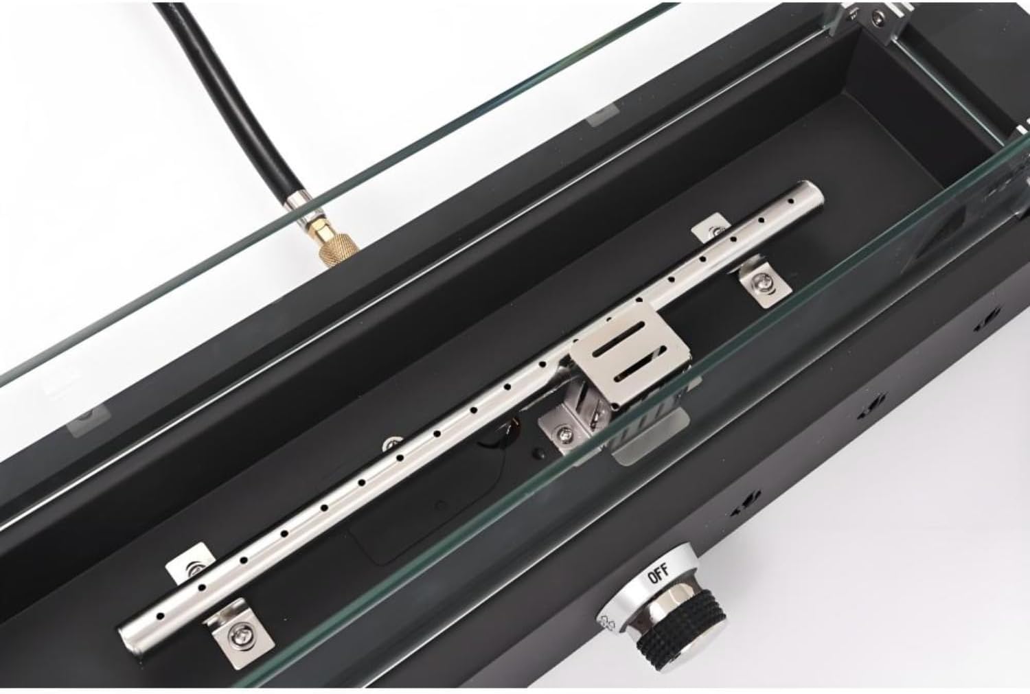 Propane Fire Pit 40,000 BTU with Wind Guard, 28 Inch Outdoor Patio Smokeless Heater with Tempered Glass & Rocks, Steel Gas Fire Pit Table for Deck Backyard, Bottom/Side Hose Conversion