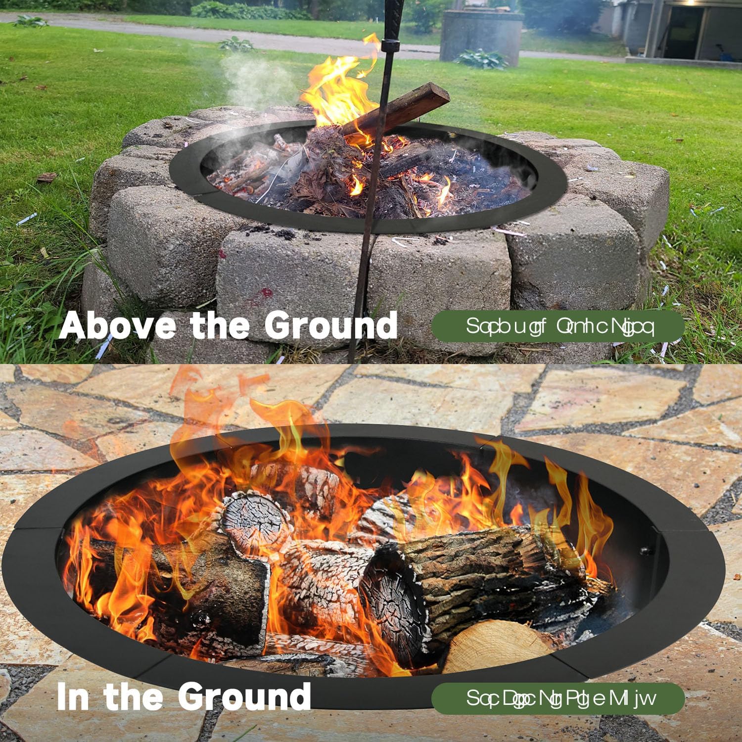 Fire Pit Ring Outdoor Wood Burning Fire Pit Liner 35.4 Inch Camping Fire Ring Painted Steel Firepit Ring Heavy Duty Campfire Ring Above or In-Ground for Bonfire Outdoor Backyard
