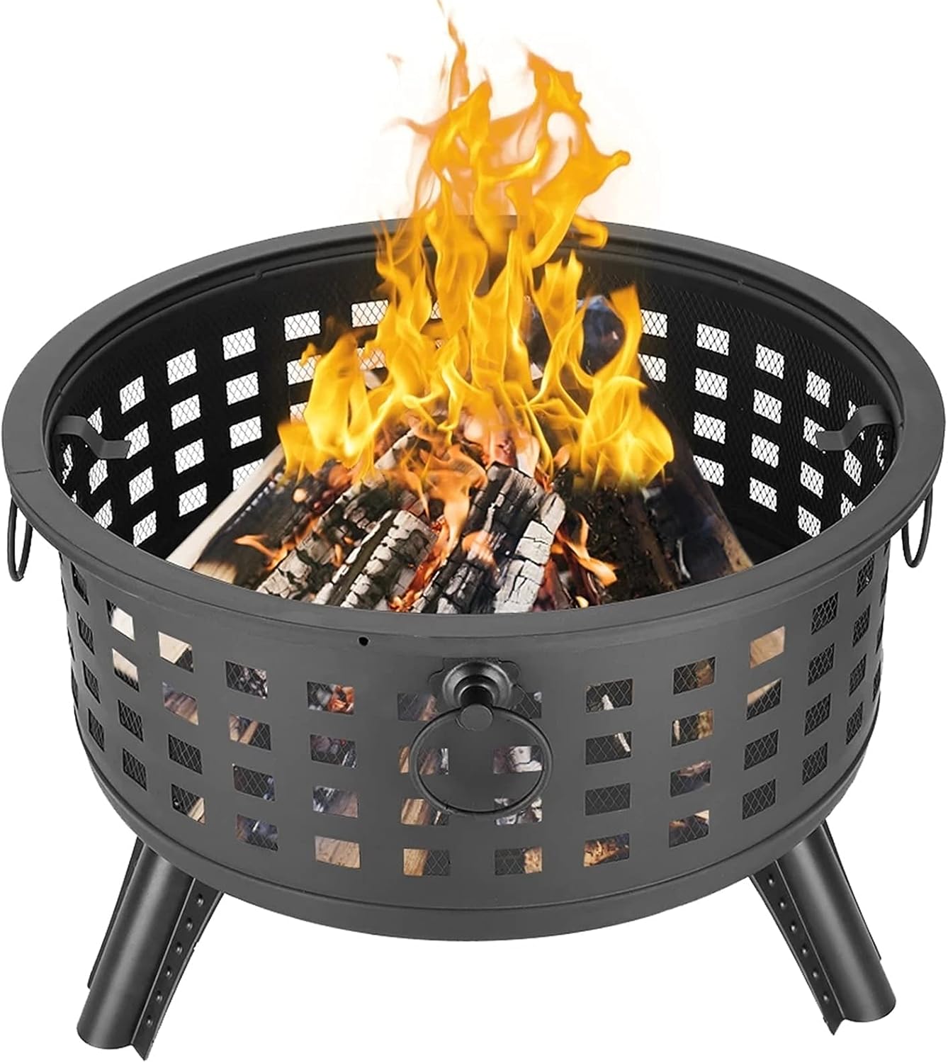 Garden Fire Brazier Portable Courtyard Metal Fire Pit Round Lattice Fire Bowl Black