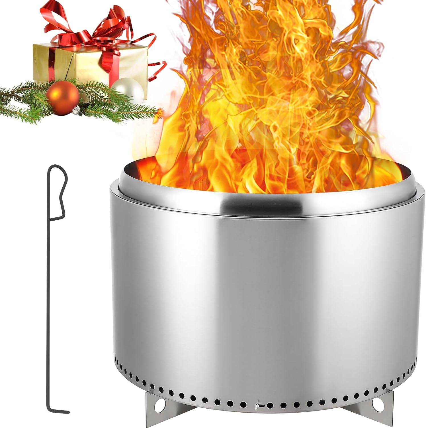 27 Inch Stainless Steel Fire Pit, Large Smokeless Fire Pit for Outdoor, Wood Burning Firepits with Removable Stand and Ash Pan, Perfect for Bonfire, Camping, Picnic, Family Gatherings for Garden