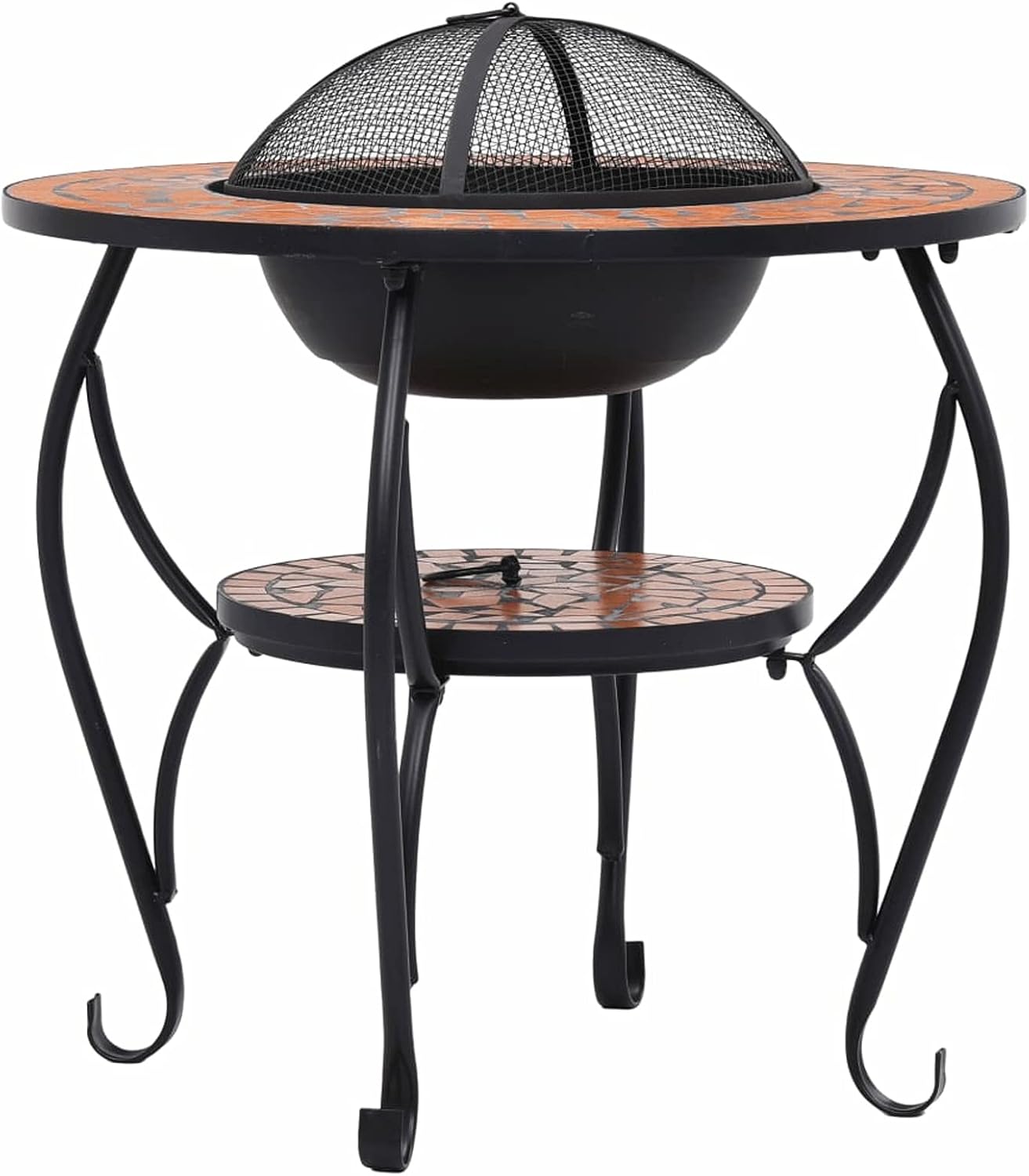 Mosaic Fire Pit Table, Ceramic Round Fire Pit with Safety Mesh, 26.8 Inch Terracotta Steel for Outdoor Garden or Patio