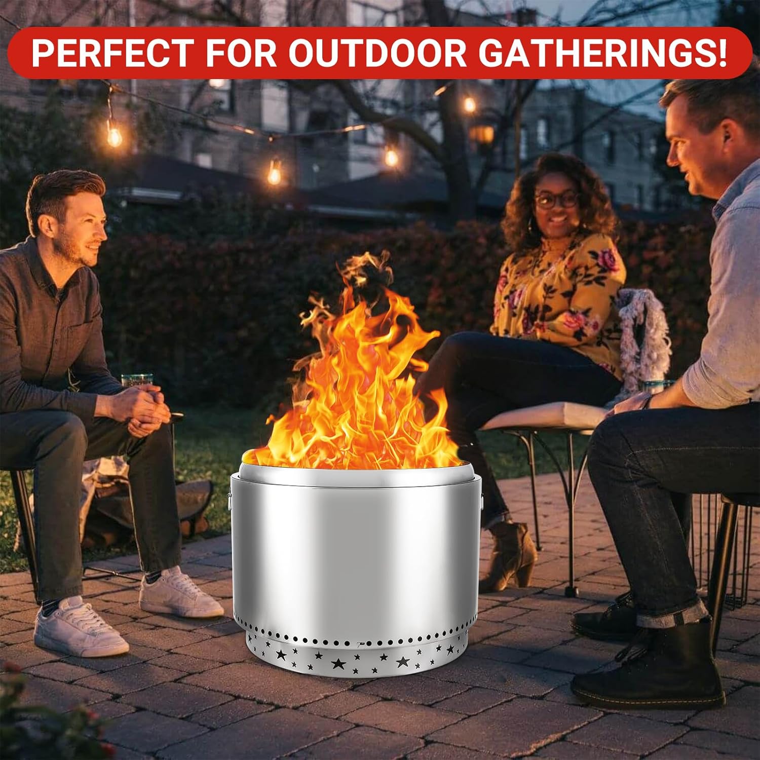 Garvee 27 in Stainless Steel Smokeless Fire Pit, Outdoor Portable Smokeless Firepit, Low Smoke Firepit for Backyard Patio Garden Picnic Camping Bonfire