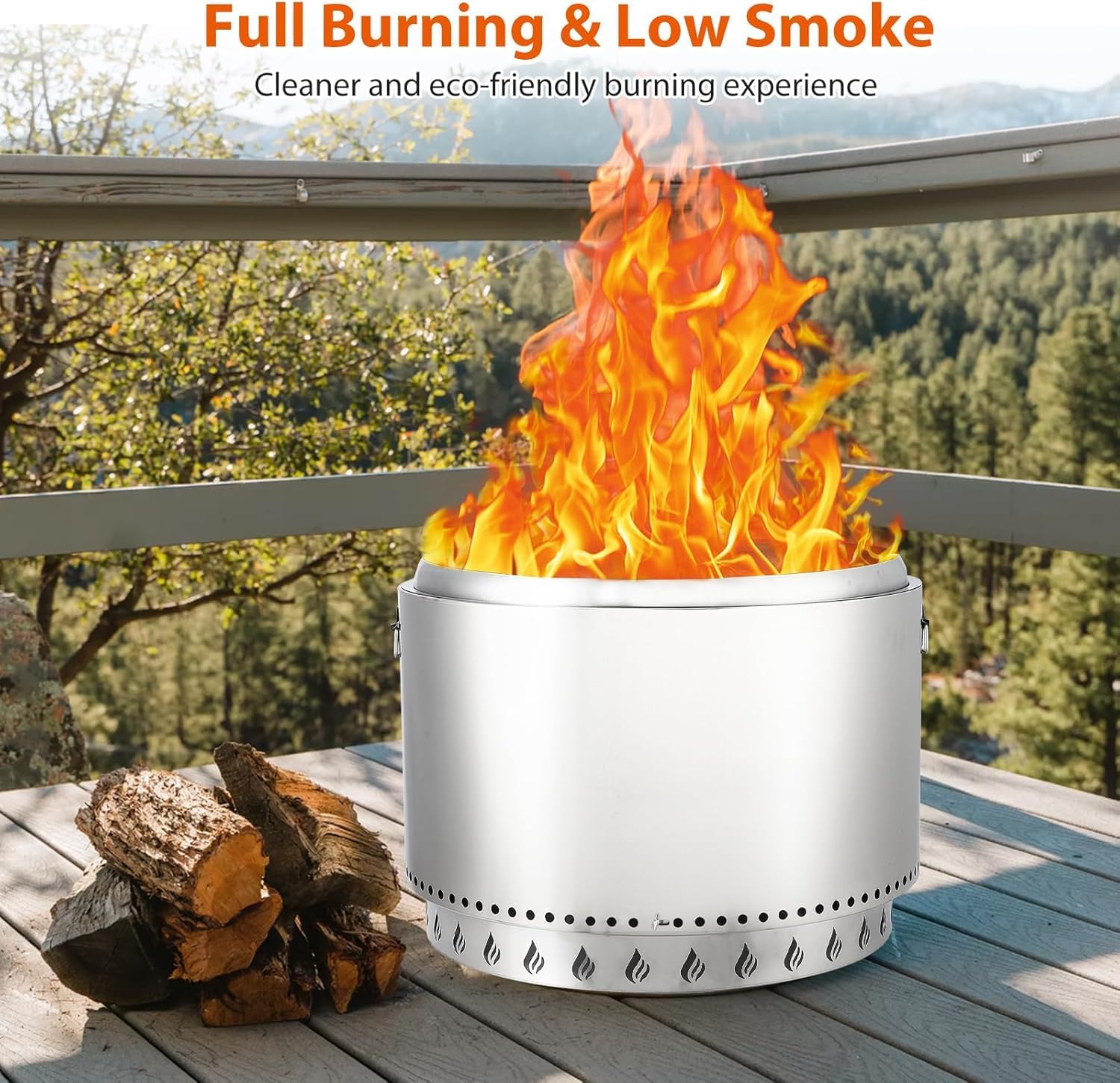 Towallmark Stove Bonfire 2.0 with Stand, 16.5 Inch Smokeless Firepit, 360° Airflow & Removable Ash Pan, with Air SwitchStainless Steel Wood Burning Fireplace, for 3-5 People, 17 lbs