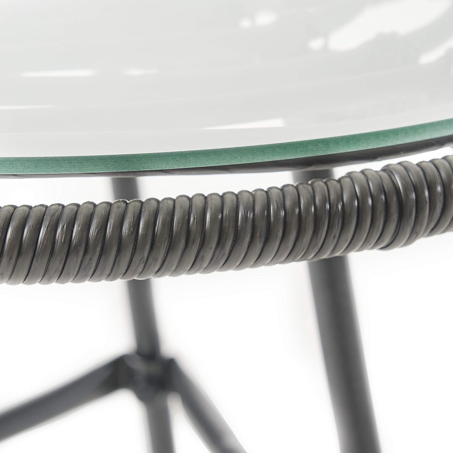 Great Deal Furniture Noble House Orlando Outdoor Glass Top Faux Rattan Side Table in Gray