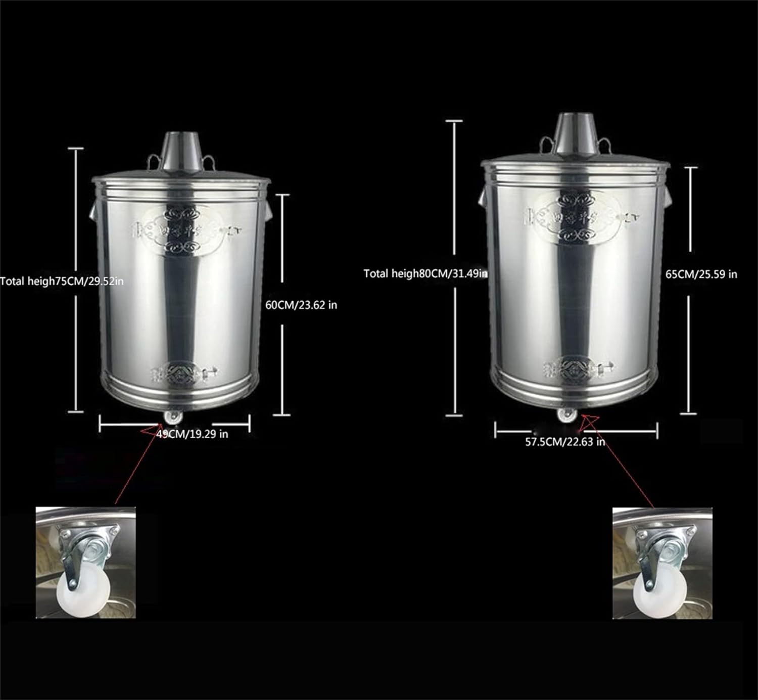 Smokeless Firepit with 3 Universal Wheel, Stainless Steel burn barrel, for Combustion Garbage, Waste Paper, Leaves, bon fire Garden Incinerator Outdoor Bin- Silver,80*57.5*65cm/31.5*22.6*25.6i