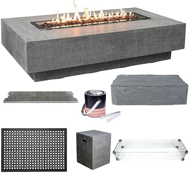Elementi Rectangular Outdoor Propane Fire Pit Table, Propane Firepit Table for Outside Patio Includes Canvas Cover & Lava Rocks, Outdoor Fireplace for Backyard Fire Pits & Outdoor Fireplaces