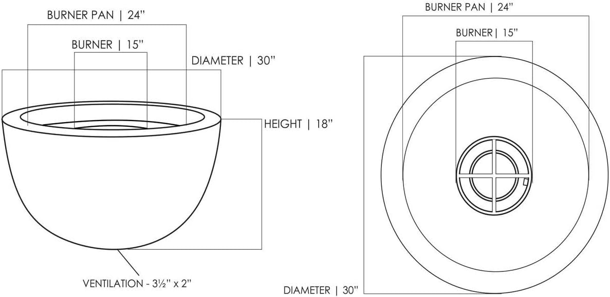 Prism Hardscapes Moderno 3 Concrete Gas Fire Pit (PH-402-4NG), Natural Gas, Pewter, 30-Inch