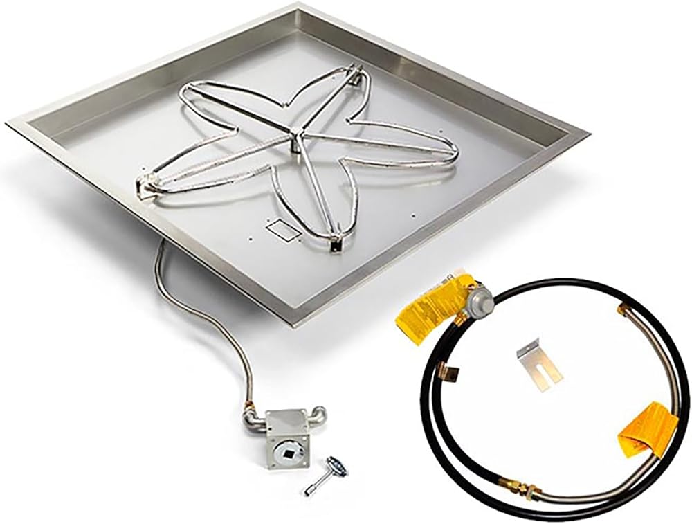HPC Fire Match Light Gas Fire Pit Kit (TOR-MLFPK30SQBL-FLEX-LP-ST), 30x30 Pan, 18
