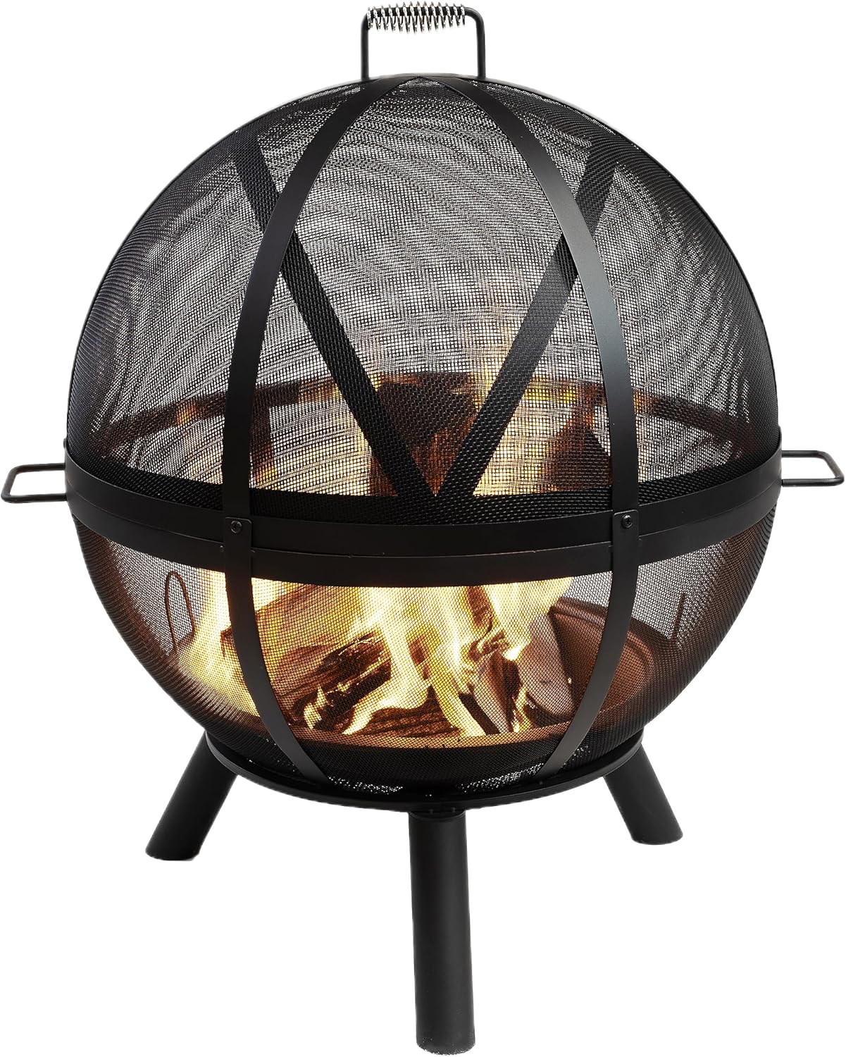 38 Inch Outdoor Sphere Globe Fire Pit - Durable Steel Woodburning Firepits for Outside - Portable for Backyard, Camping, BBQ - Patio Fire Pit with Safety Screen and Poke