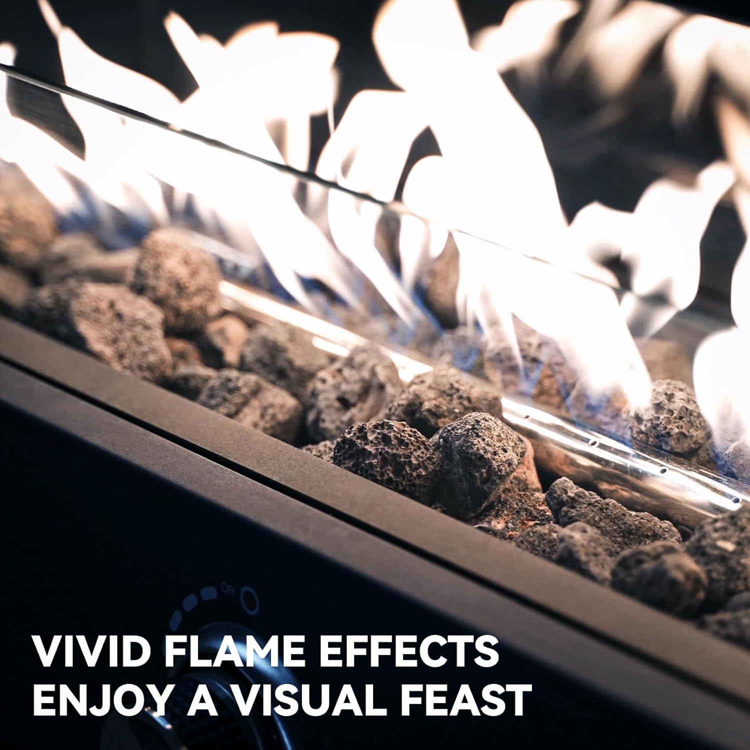 Onlyfire 28'' Tabletop Fire Pit Table, Propane Gas Firepit Bottom Mounted for Table with Umbrella Hole, Glass Wind Guard and Lava Rock, Outdoor Rectangular Smokeless Fireplace