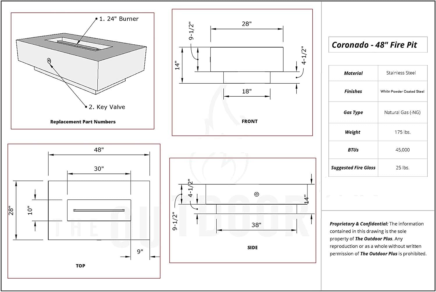 Coronado Fire Pit | Stainless Steel, Corten Steel, Powder Coated Steel | Natural Gas (48 Inches, White Powder Coated Steel) - Match Lit Fire Table Pit - Includes Lava Rocks & Outdoor Cover