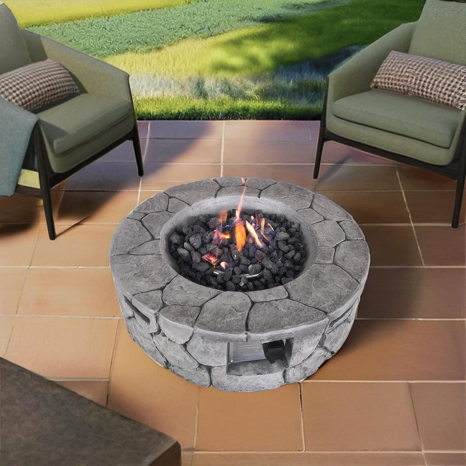Living Source International Concrete Propane/Natural Gas Fire Pit Table Fireplace Home Furniture [CM-1008 ](Stone Gray, Size :- 28'' H x 28'' W x 9'' D)