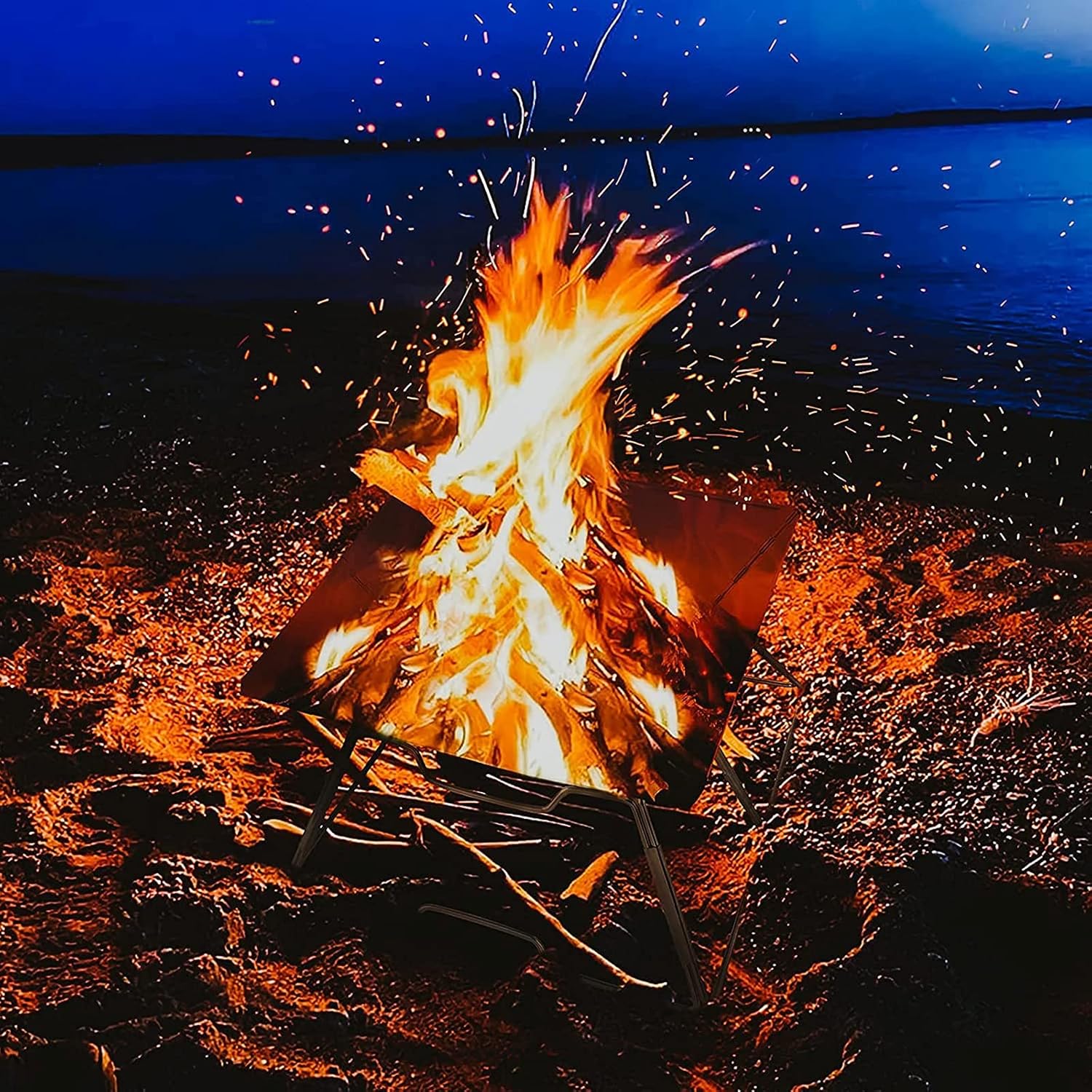 Collapsible Stainless Steel Campfire Grill Portable Camping Outdoor Fire Pit Heavy Duty Portable Camping Grill with Carrying Bag