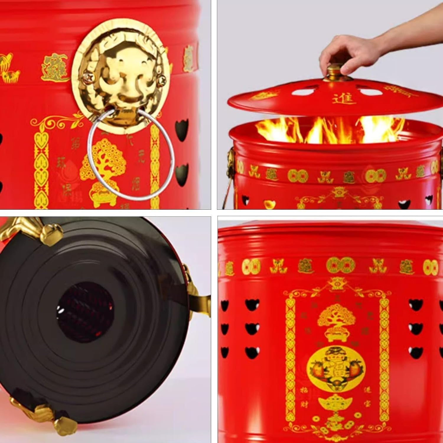 Burn Barrel,Metal Burn Barrels for Outside, Garden Fire Pit Cage Yard Debris Furnace Burning Bin Bucket with Lid(35x59cm/13.8x223.2in)