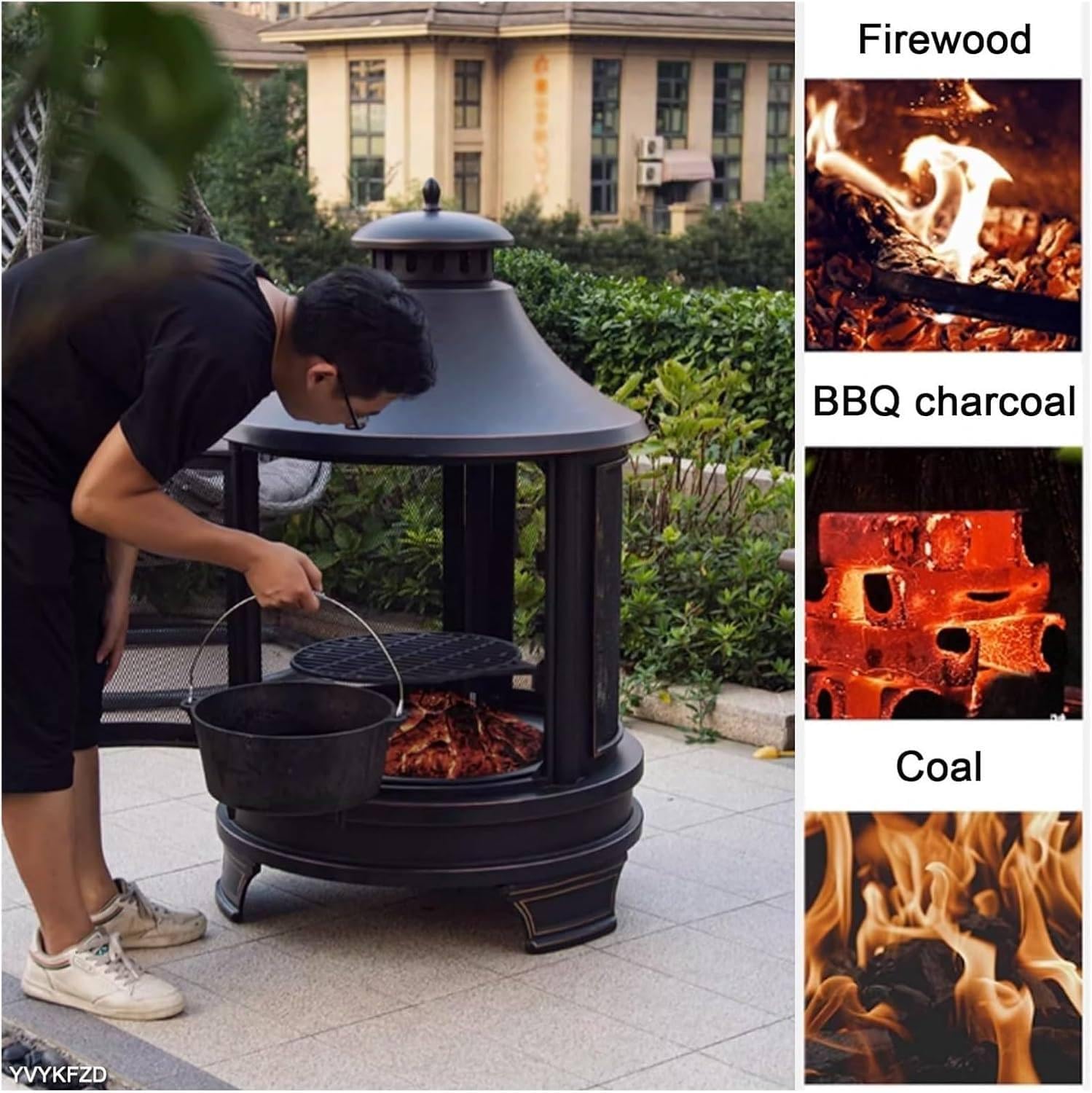 2 in 1 Outdoor Fire Pit with Grill,Portable Outdoor Wood Stove, Removable Multi-Purpose Tent Stove, Fire Pit, Oven Stove, Camping Picnic Travel Barbecue