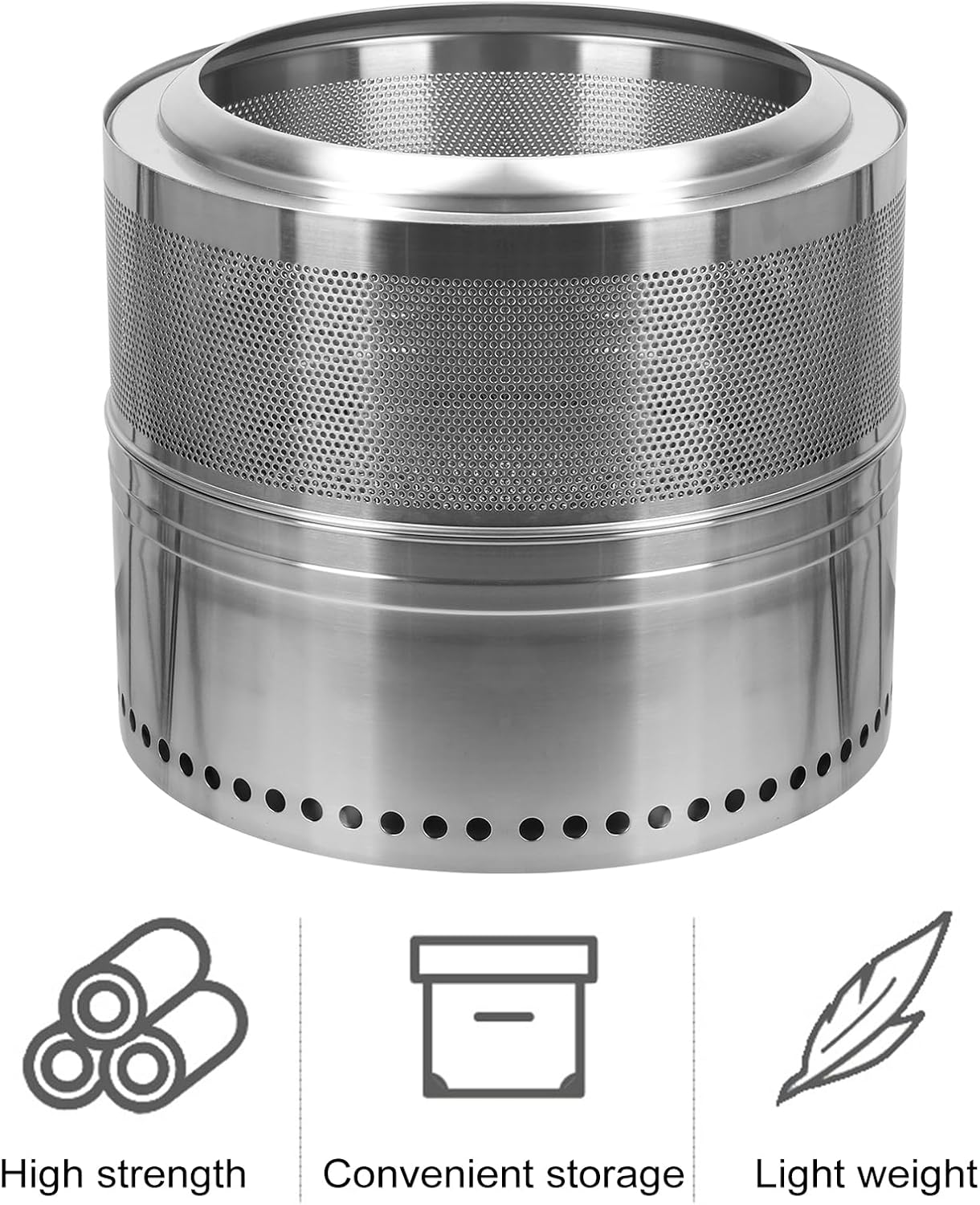 20 inch Smokeless Firepit, Stainless Steel Outdoor Fire Pit, Wood Burning Fireplaces, Removable Ash Pan, Portable Storage Bag, Smokeless Fire Pit for Camping, Bonfire, Backyard, Garden