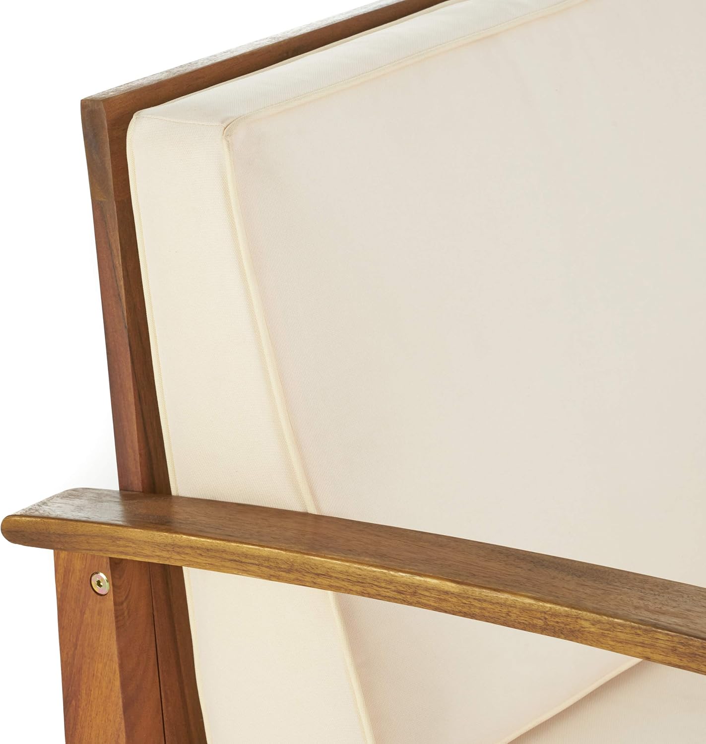 GDFStudio Outdoor 4 Seater Teak Finished Acacia Wood Club Chairs with Cream Water Resistant Cushions & Brown Fire Pit