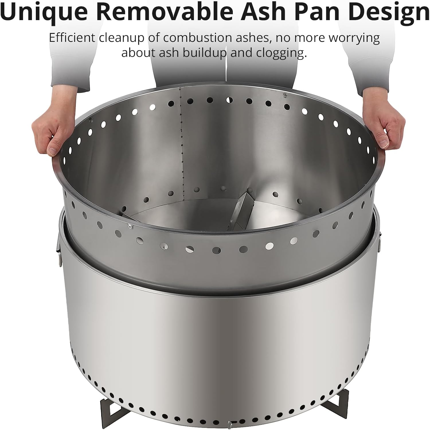 Smokeless Fire Pit 27 Inch, Towallmark Large Fire Pit with Stand Portable Stainless Steel Outdoor Bonfire Pit, 360 Degree Wide Warmth Wood Burning Firepit for Patio Camping