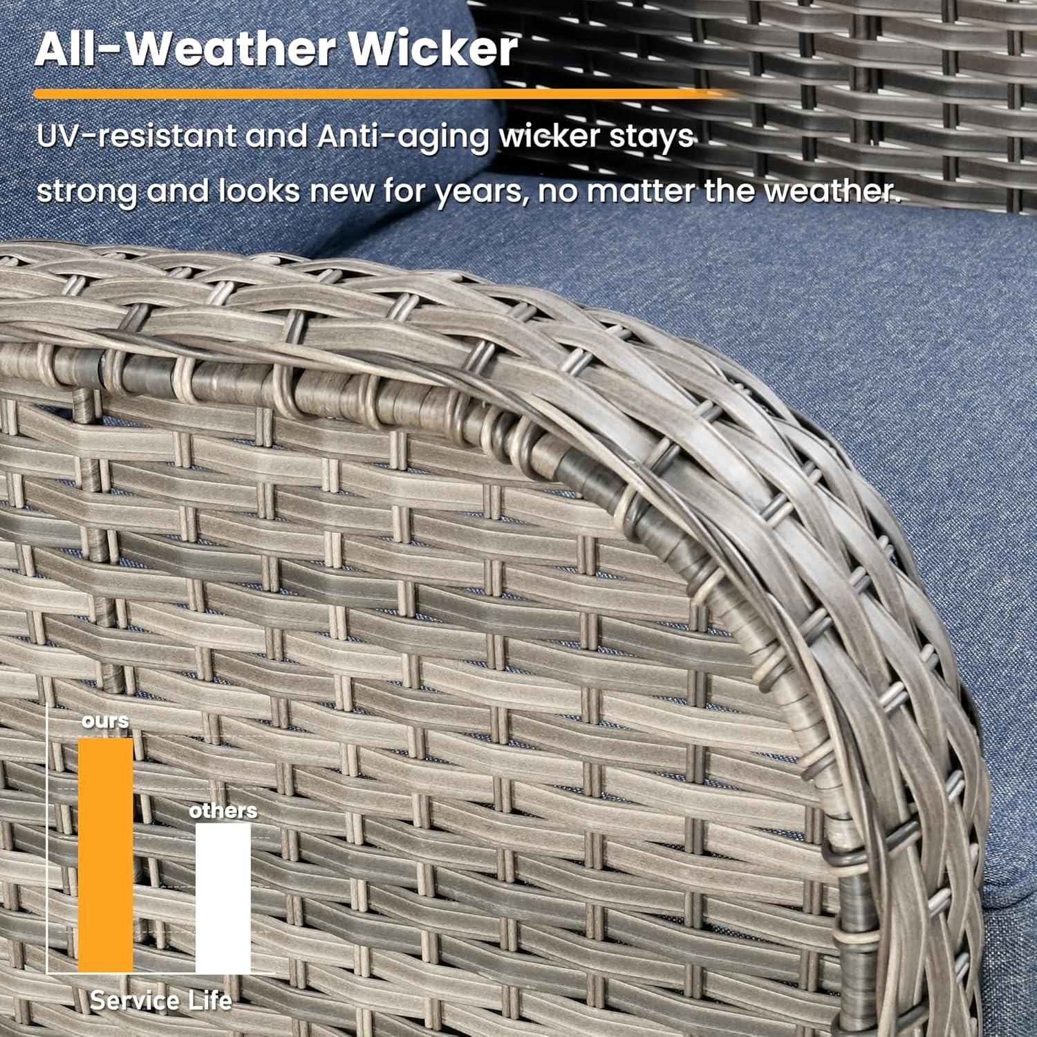 HOOOWOOO 7-Piece Outdoor Patio Furniture Set with Fire Pit Table, PE Wicker Sectional Sofa with Swivel Rocking Chairs, All-Weather Patio Conversation Set for Backyard,Garden, Balcony