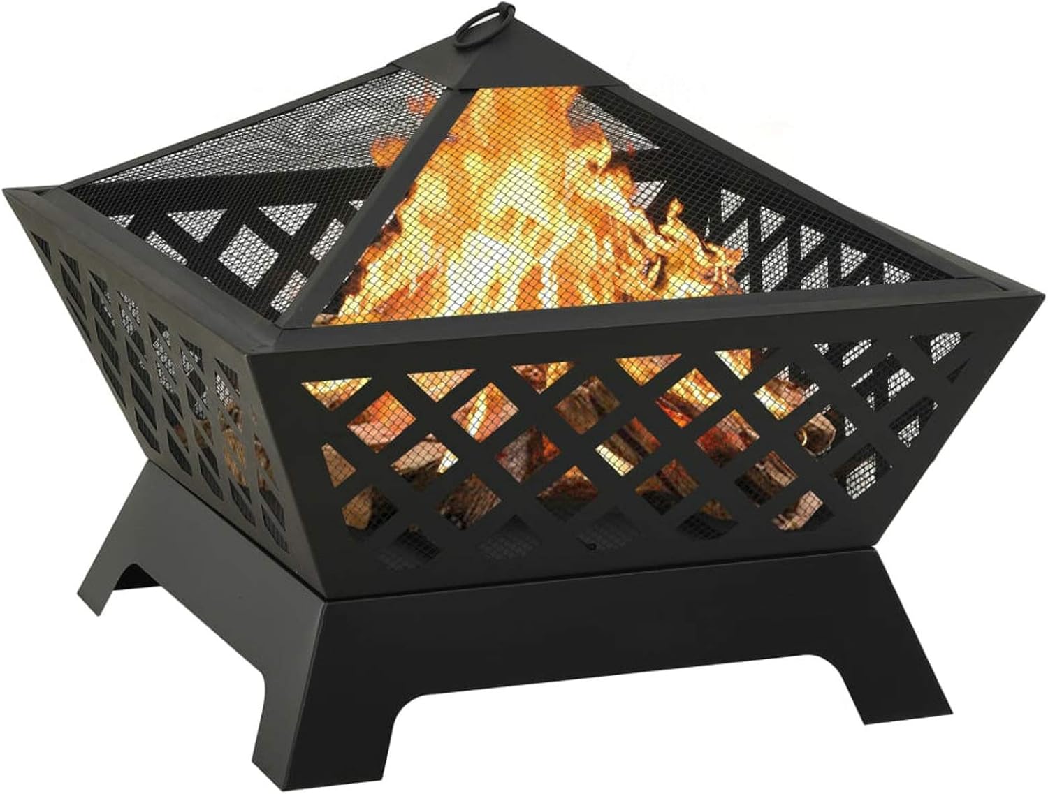 Fire Pit with Poker, XXL Steel Fire Pit with Mesh Cover, 25.2 Inch for Outdoor Garden or Patio Use