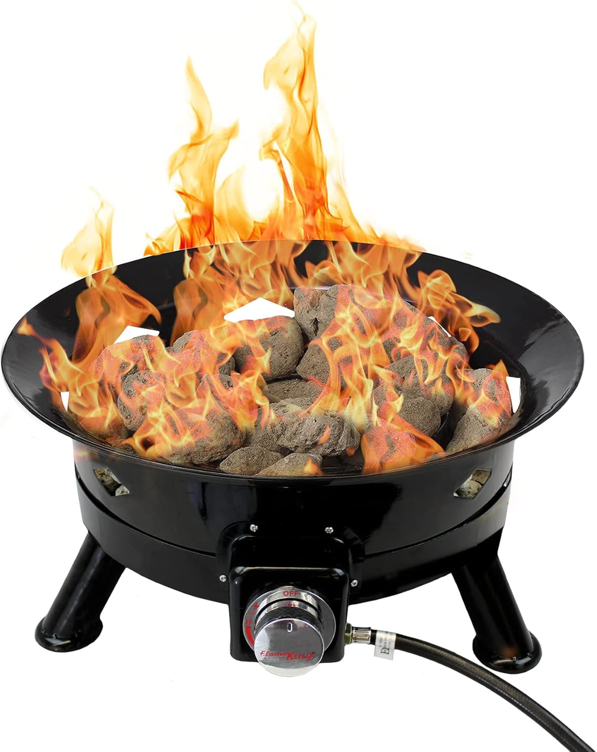 Flame King Smokeless Portable Propane Fire Pit Bowl, 24 inches, 58K BTU with Propane Grip Scale, Self Igniter, Cover, & Carry Straps for RV, Camping, & Outdoor Living