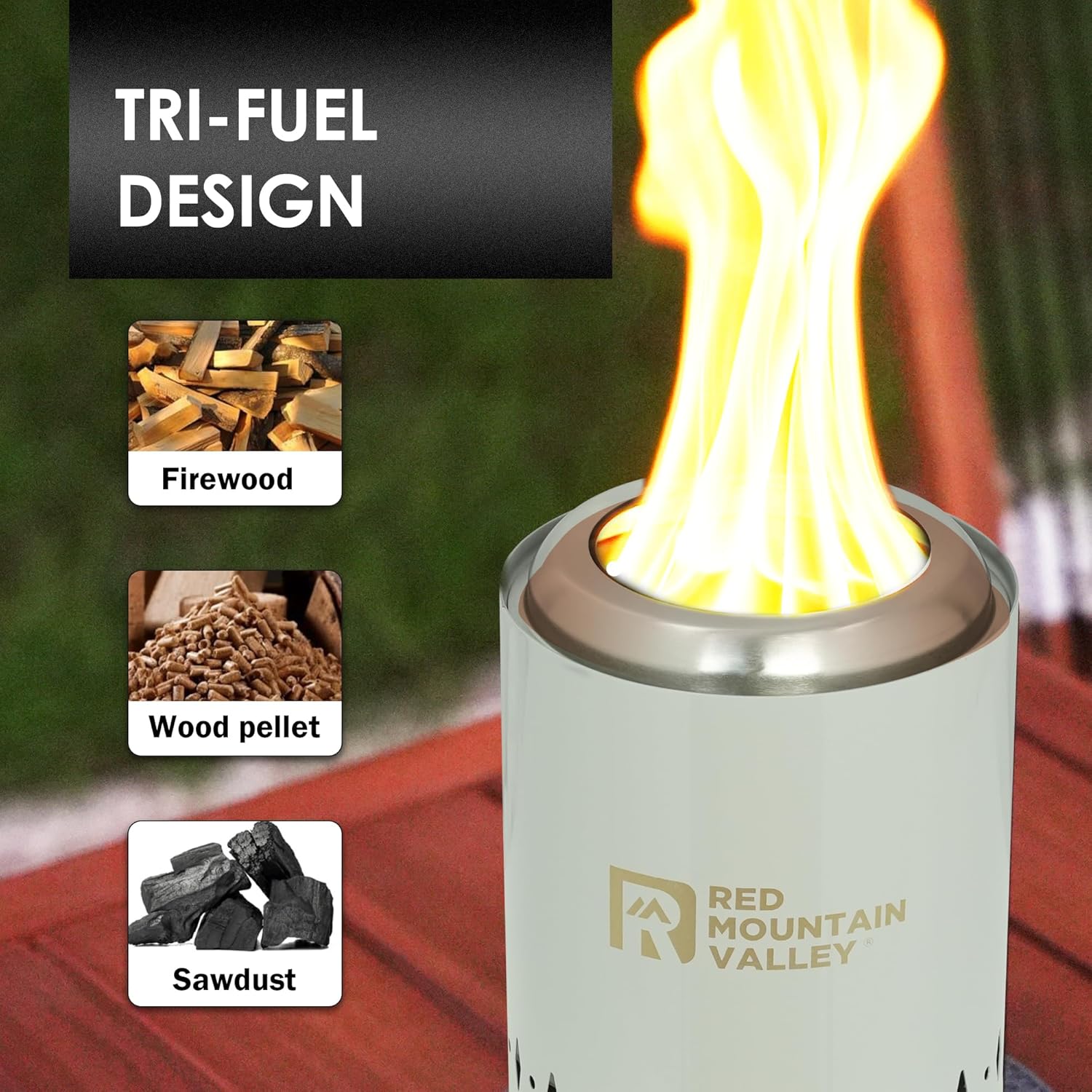 Red Mountain Valley 24'' Fire Pit with Grey Tabletop Smokeless Fire Pit