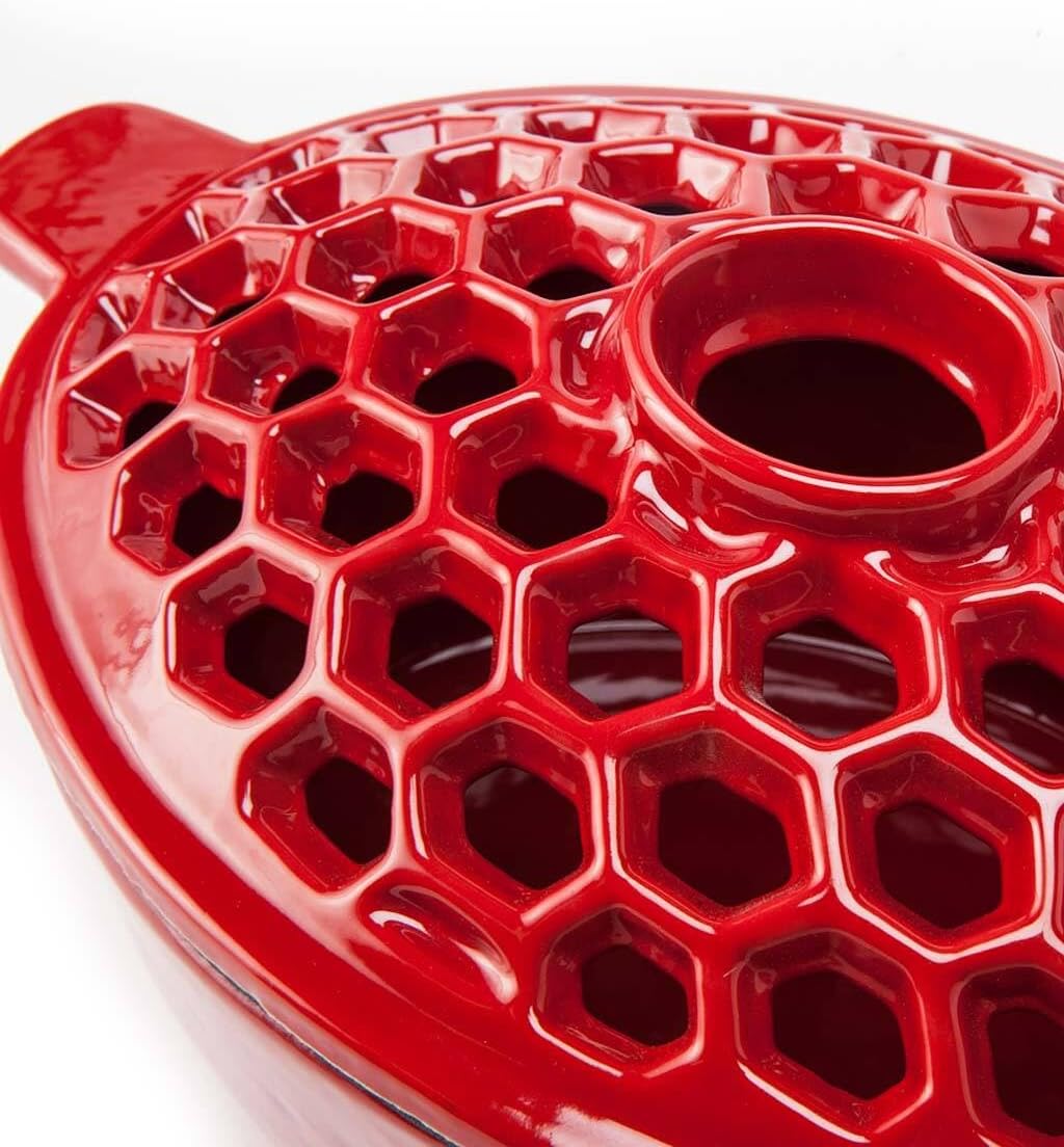 Plow & Hearth Lattice Wood Stove Steamer | Cast Iron Fireplace Humidifier | Red | Rust Resistant | Functional Kettle Alternative | 1.5 QT Capacity