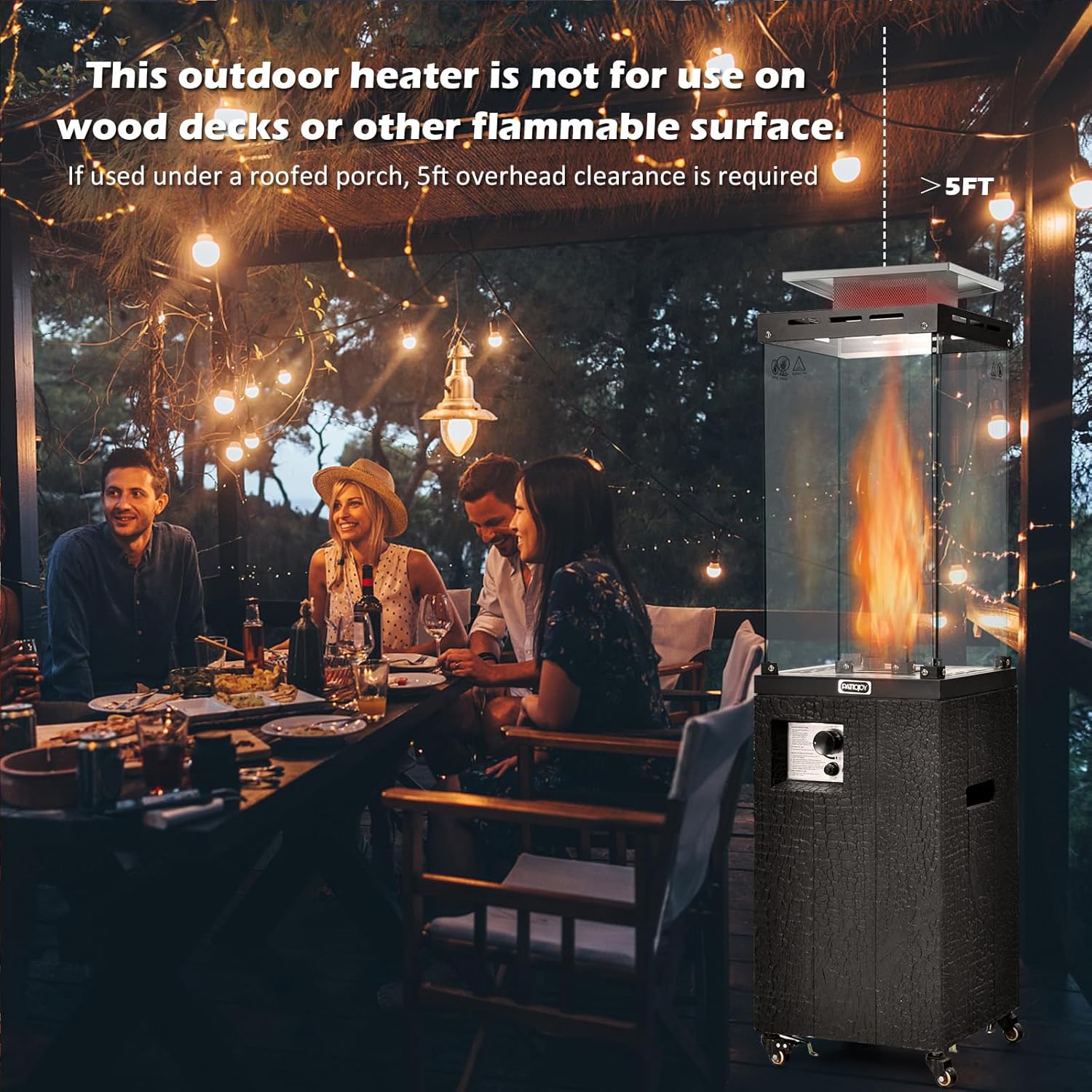 Tangkula 41,000 BTU Propane Patio Heater with Waterproof Cover, Outdoor Heater with Lockable Wheels, Adjustable Feet, Tempered Glass Tube, Suitable for Garden Porch Patio Deck (Black)