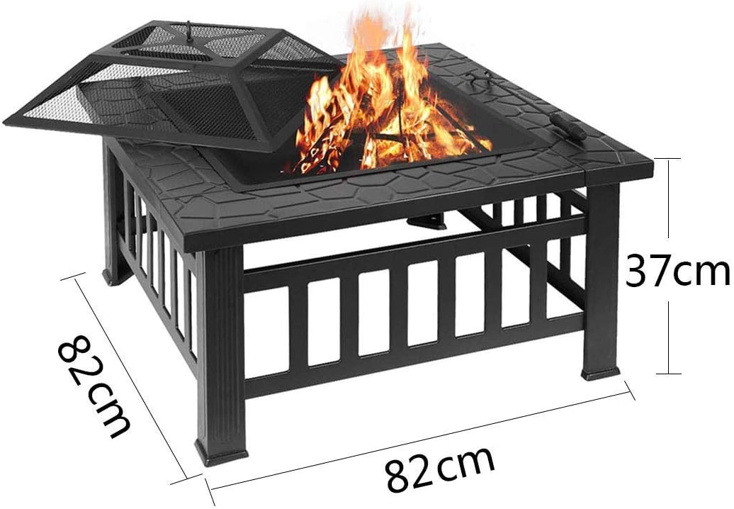 Fire Pit with BBQ Grill Shelf, Fire Bowl for Garden and Patio Outdoor Garden Fire Pit with Mesh Cover/Burner for Wood & Charcoal