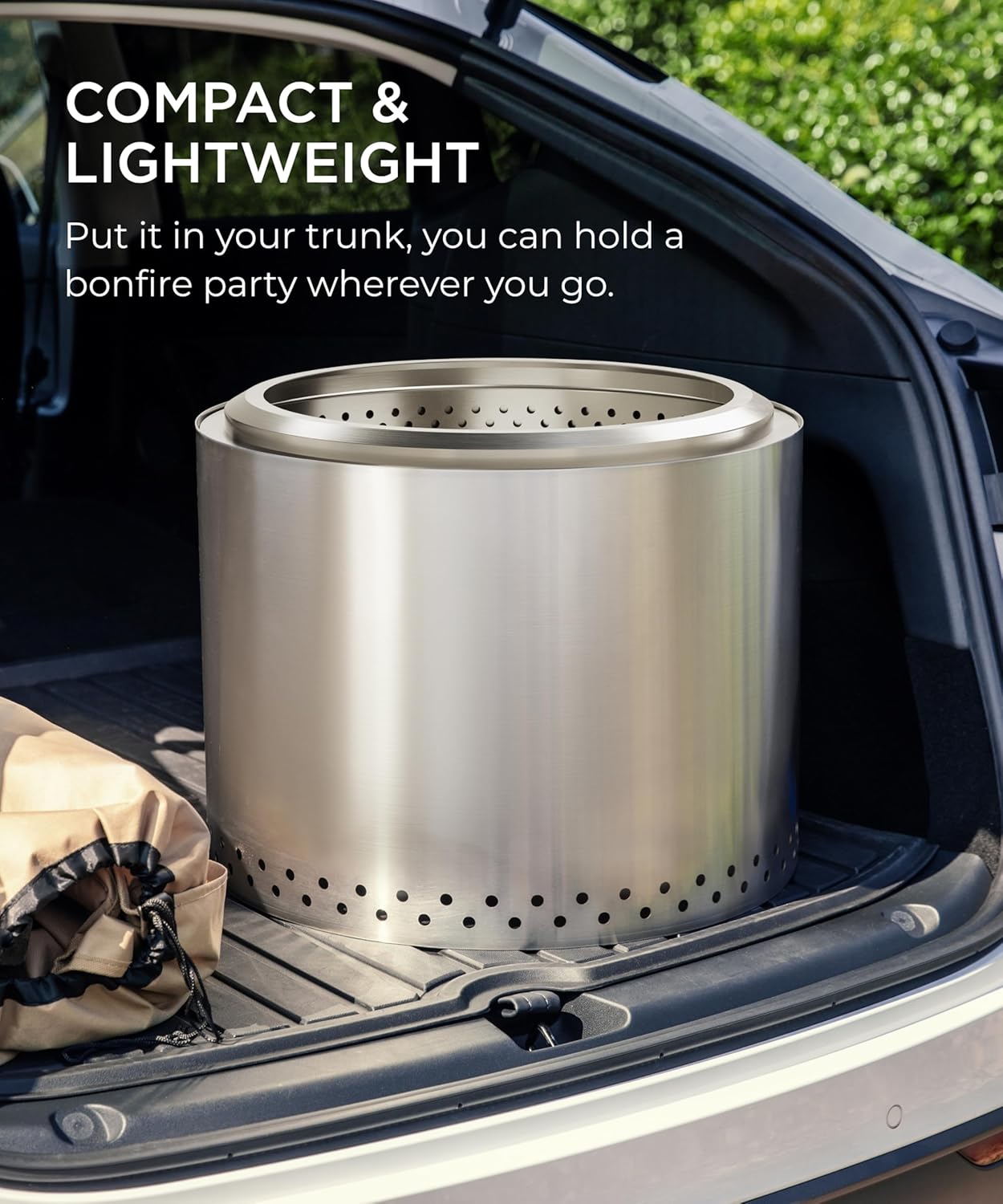 Smokeless Fire Pit, 19.7 inch Firepits for Outside with Removable Ash Pan, Portable Low Smoke Stainless Steel Outdoor Fire Pits, Lightweight Wood Burning Smokeless Firepit for Camping, Bonfire, Picnic