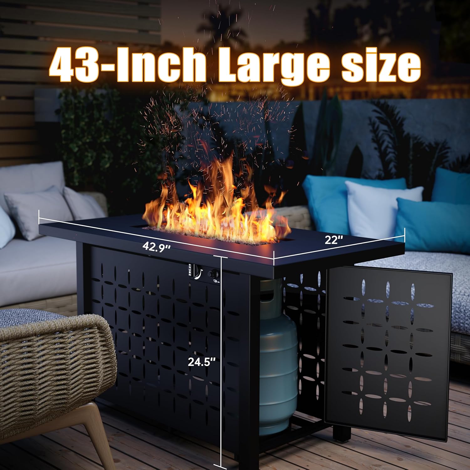 JAMFLY Propane Fire Pit Table, 43'' Outdoor Gas Fire Pit for Patio, 50,000 BTU with Lava Rocks, Waterproof Cover, and Lid, Perfect for Cozy Gatherings & Relaxing Outdoor Parties