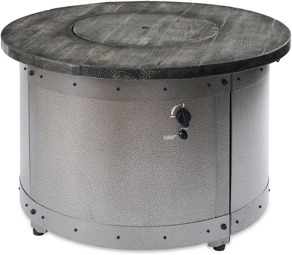 Outdoor GreatRoom Co Propane Fire Pit Table - Edison Gas Fire Pits for Outside Patio - 41 Inch Round Concrete Firepit Fire Table with Matching Tabletop Cover, Steel Base, Clear Glass Gems, 55,000 BTU