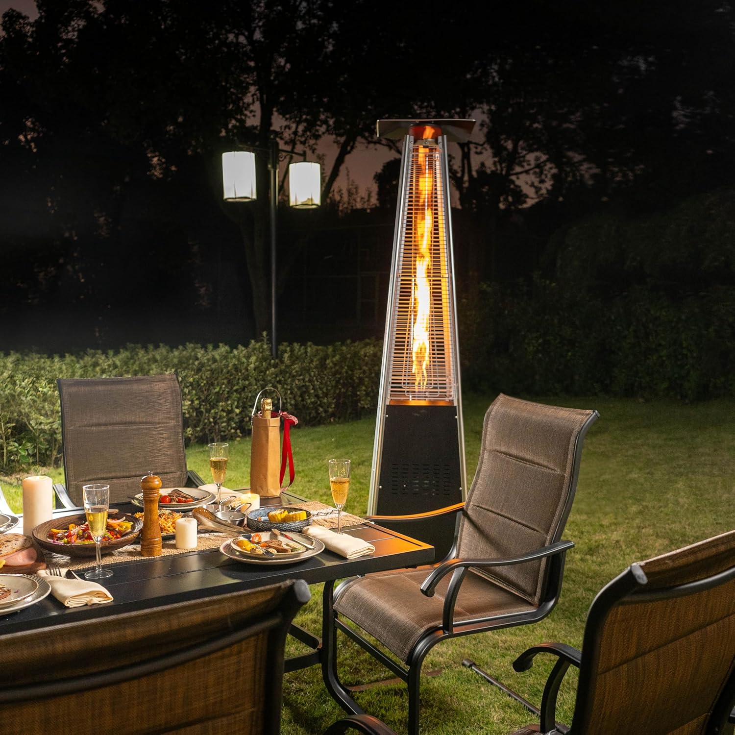 Nuu Garden Outdoor Pyramid Patio Heater, 48,000 BTU Propane Patio Heater with Glass Tube, Wheels, Outdoor Heater for Patio, Garden, Backyard, Porch, Black