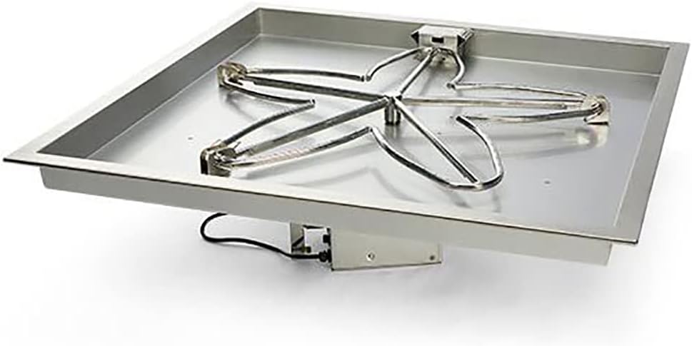 HPC Fire Hi/Lo Electronic Ignition Fire Pit Kit (18SSEI-SQBL-HI-LO-LP-120VAC), Propane Gas, 18x18-Inch Bowl Pan