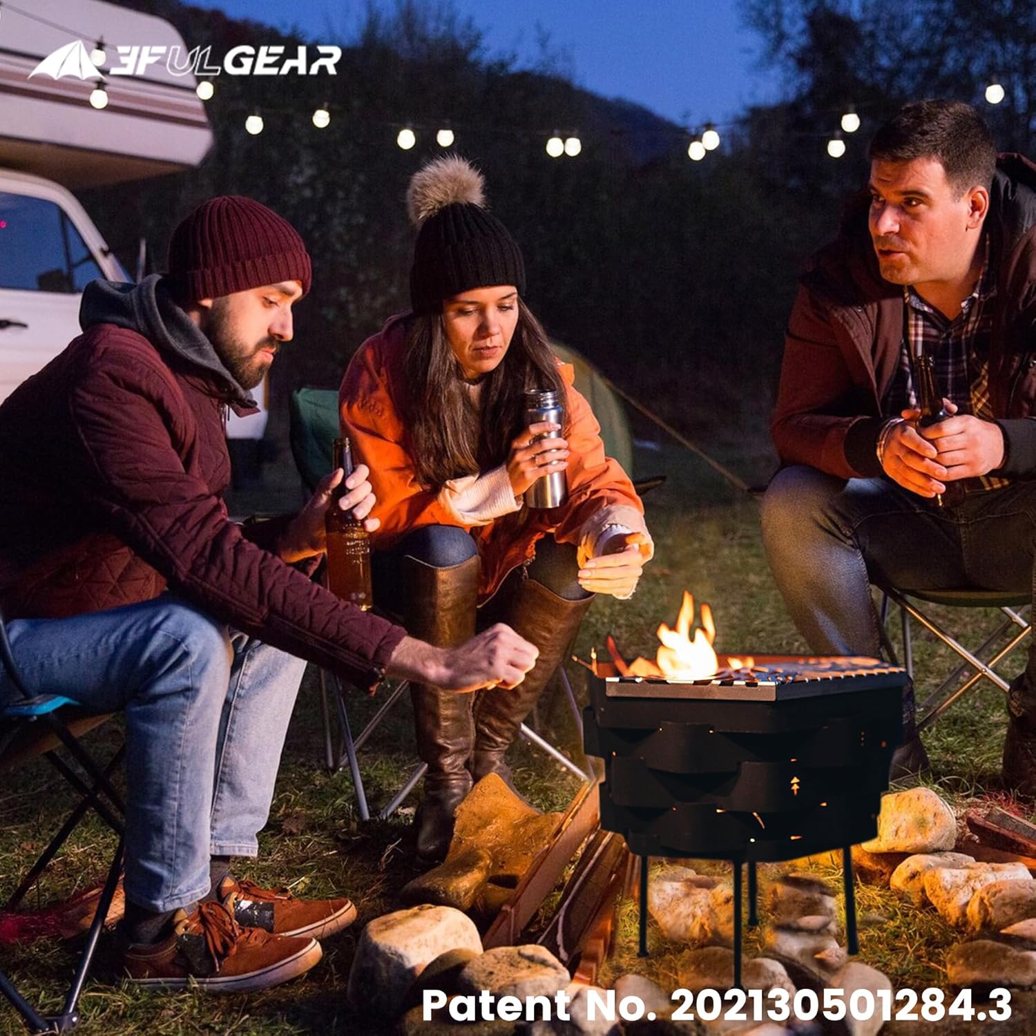 Fire Pit, Halo Fire Place Outdoor Portable Wood Fire Pits Includes A Grill, A Bag, Hexagonal Fireplace for Patio Camping Gift (Stainless Steel Firepit with a Grill, Large)