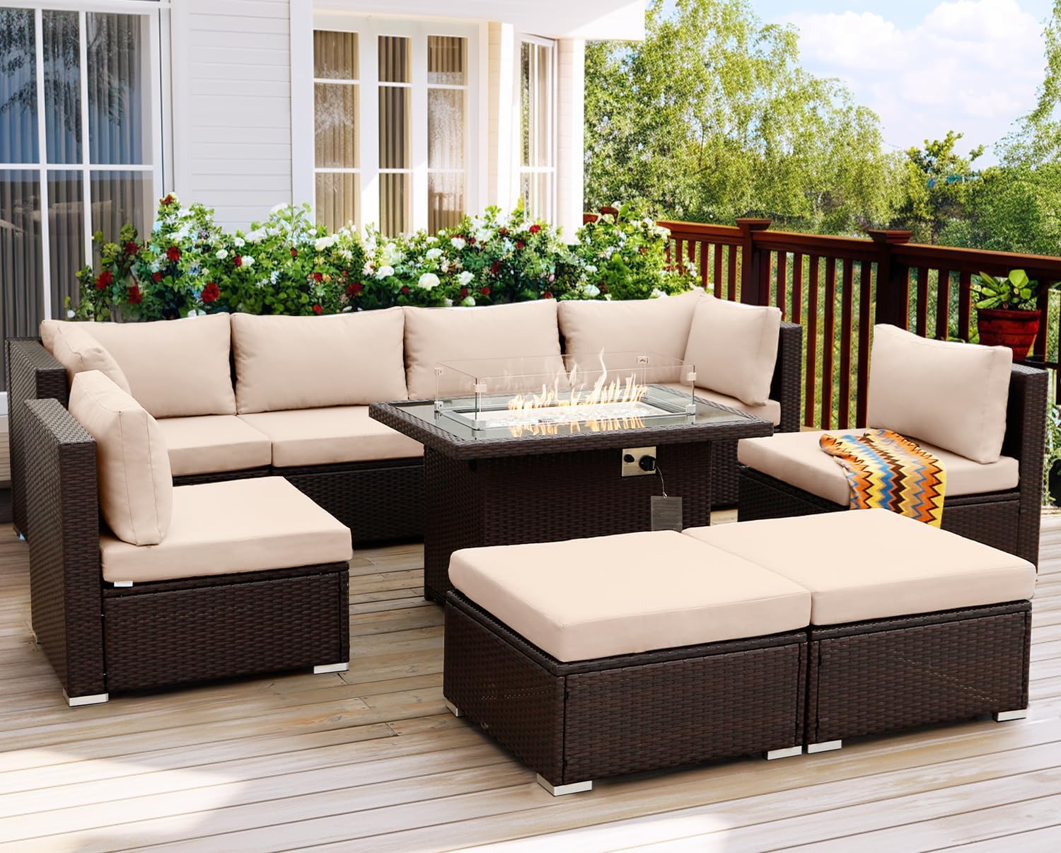 NICESOUL 9 Piece Outdoor Patio Fire Pit Sets, Extra-Large 29.3