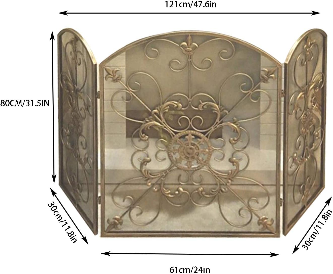 Spark Guard 3-Panel Foldable Fire Screen Guard,Antique Silver Ornate Fire Guard Fireplace Spark Guard Fireplace Screen Protector Safety Cover -47.6 ×31.5 in,
