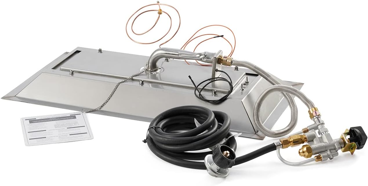 The Outdoor GreatRoom Company Linear Crystal Fire Plus Electronic Ignition Fire Pit Burner Kit (CFP1224DSILP), 12x24-Inches, Propane