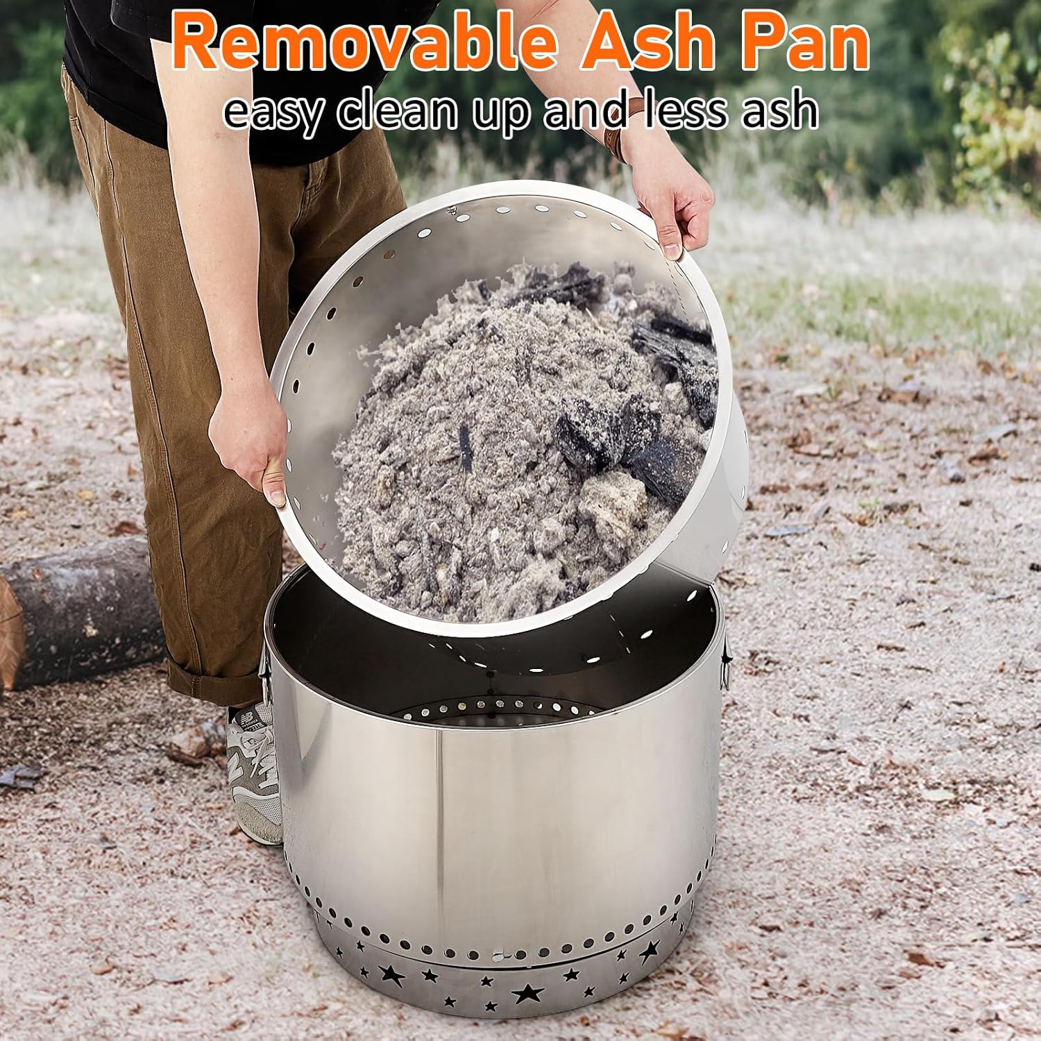 Smokeless Fire Pit 20.5’, Portable Fire Pit with Stand, Handles Design, Stainless Steel Stove Wood Burning, Removable Ash Pan, for Camping, Garden, Backyard