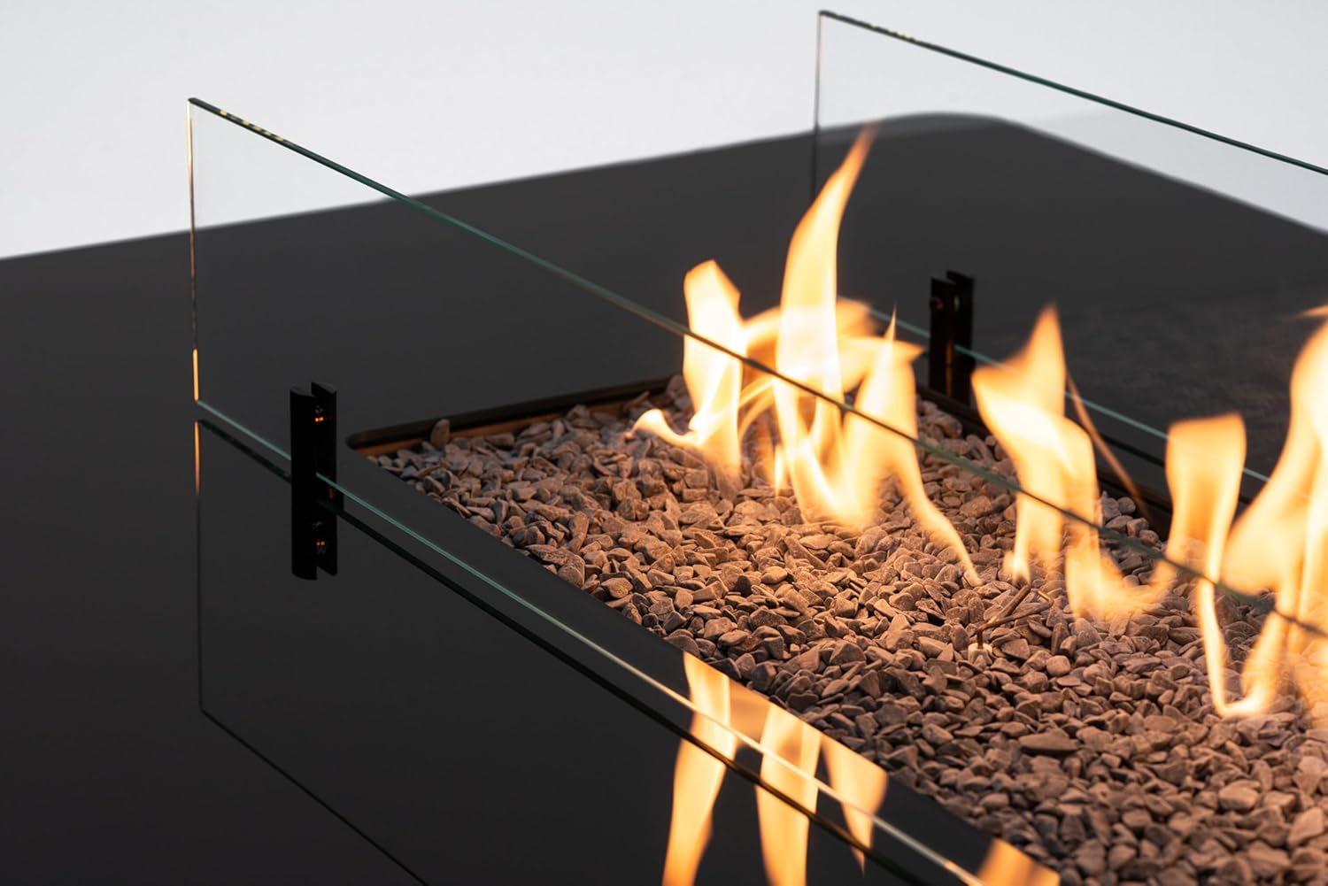 Planika Rio Table - Outdoor Fireplace, Propane-Fueled Fire Pit Table, Black Glass Top - Cover Included (Optional - Gas Tank Cover)