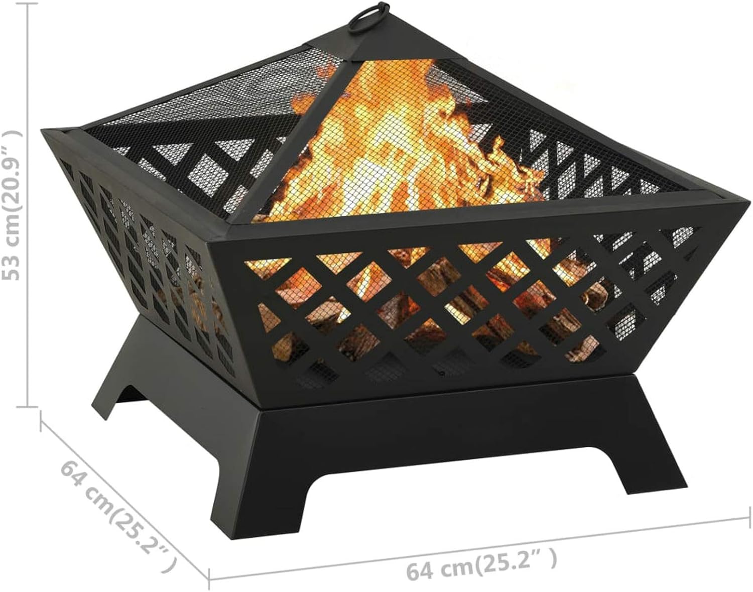 Fire Pit with Poker, XXL Steel Fire Pit with Mesh Cover, 25.2 Inch for Outdoor Garden or Patio Use