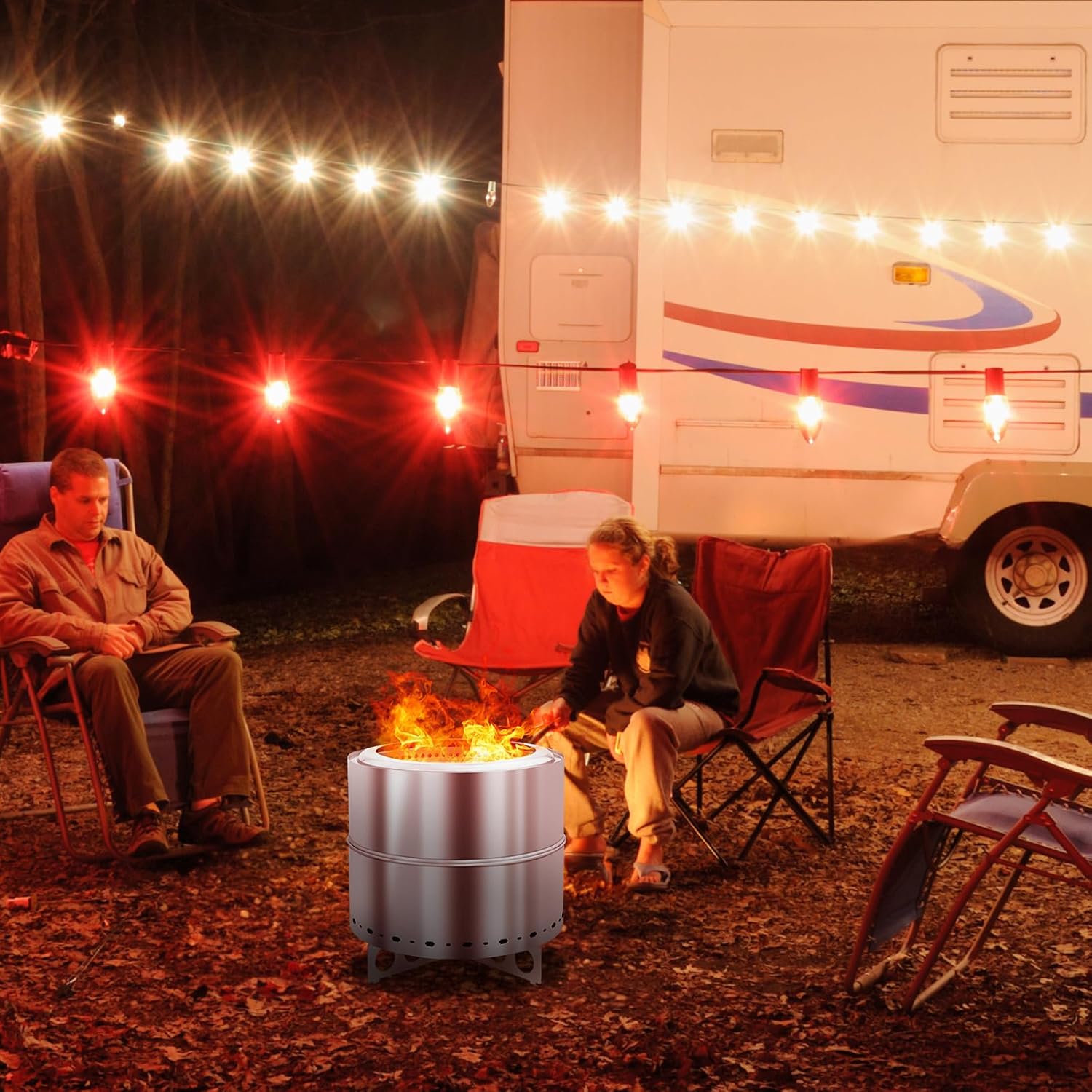 19.3inch Large Stainless Steel Smokeless Fire Pit with Grill & Carry Bag, Outdoor Portable Smokeless Firepit, Wood Burning Fire Pits for Outside Patio Camping, Bonfire (19.3 * 19.3 * 19.3in,Silver)