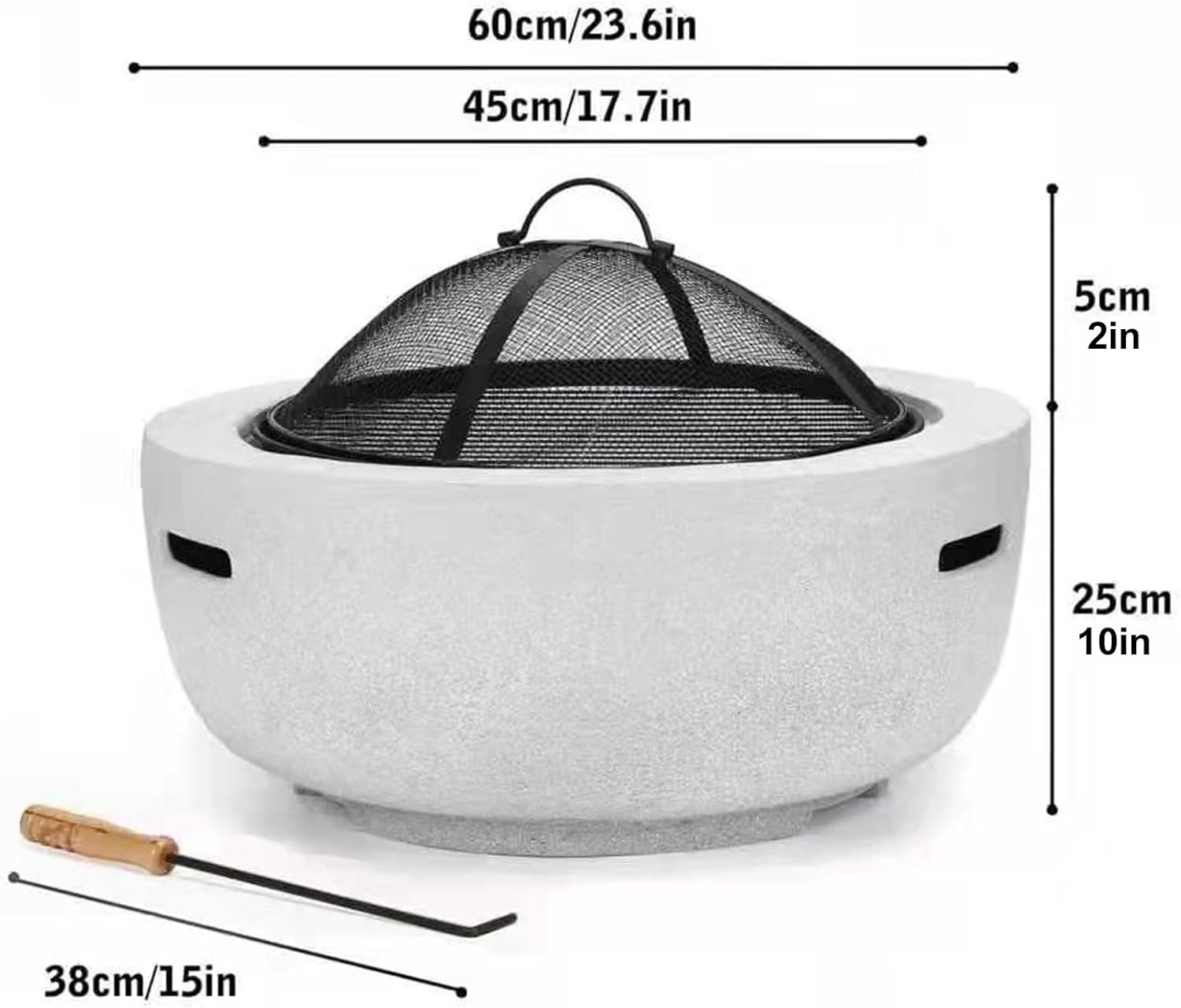 24 in Portable Round Wood Burning Fire Pit, Outside Wood Burning Firepit Bonfire, Barbecue Grill with Sturdy Faux Imitation Concrete Appearance Base, for Patio Garden Backyard BBQ