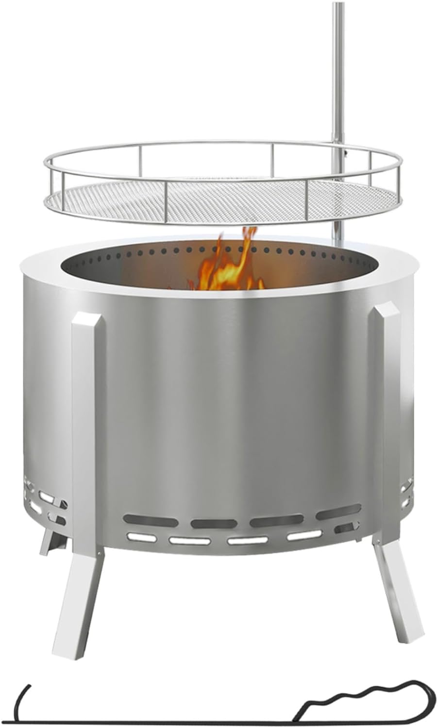 Stainless Steel 2-in-1 Smokeless Fire Pit, BBQ Grill, 19